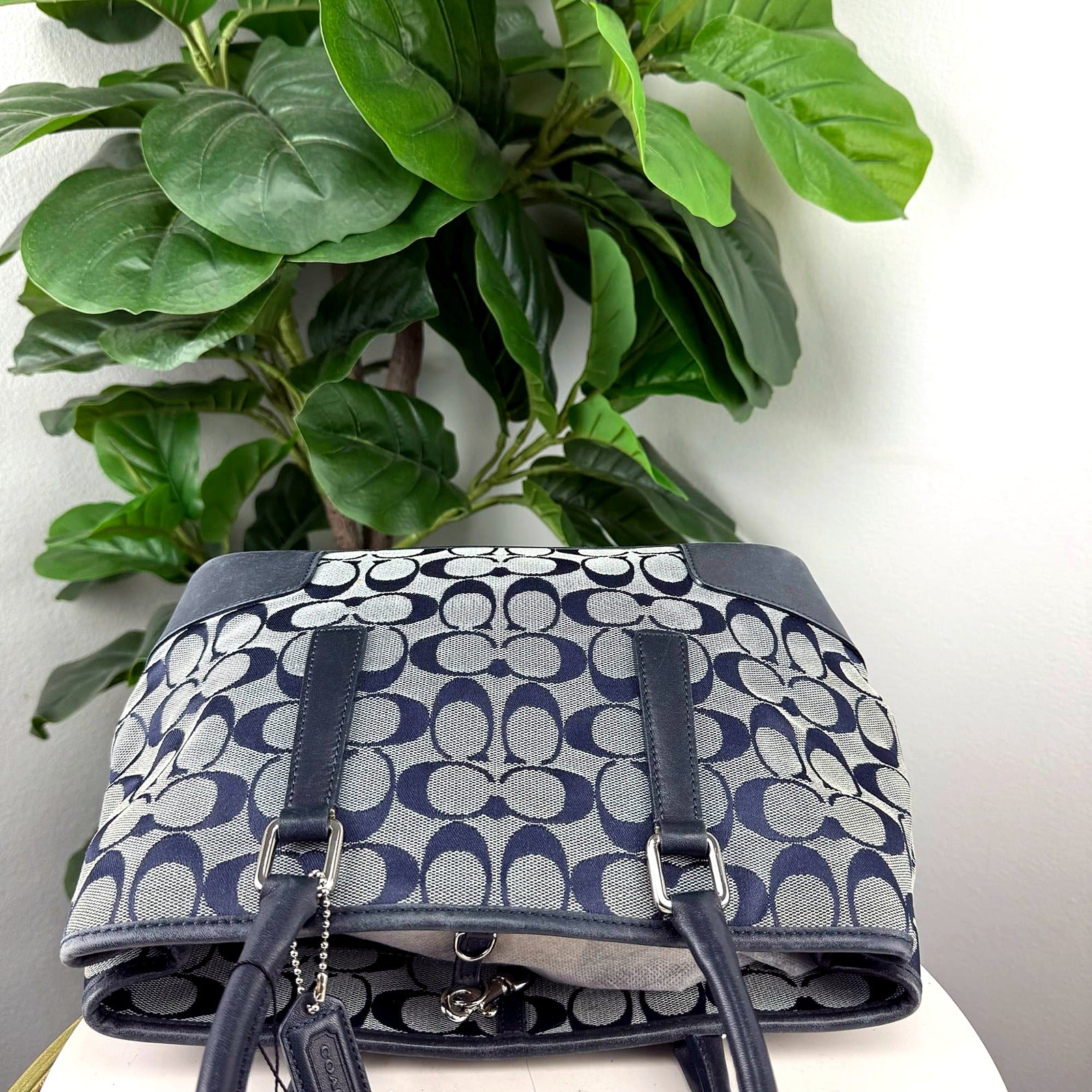 Authentic Coach Gray Signature Jacquard Canvas Tote Bag - back