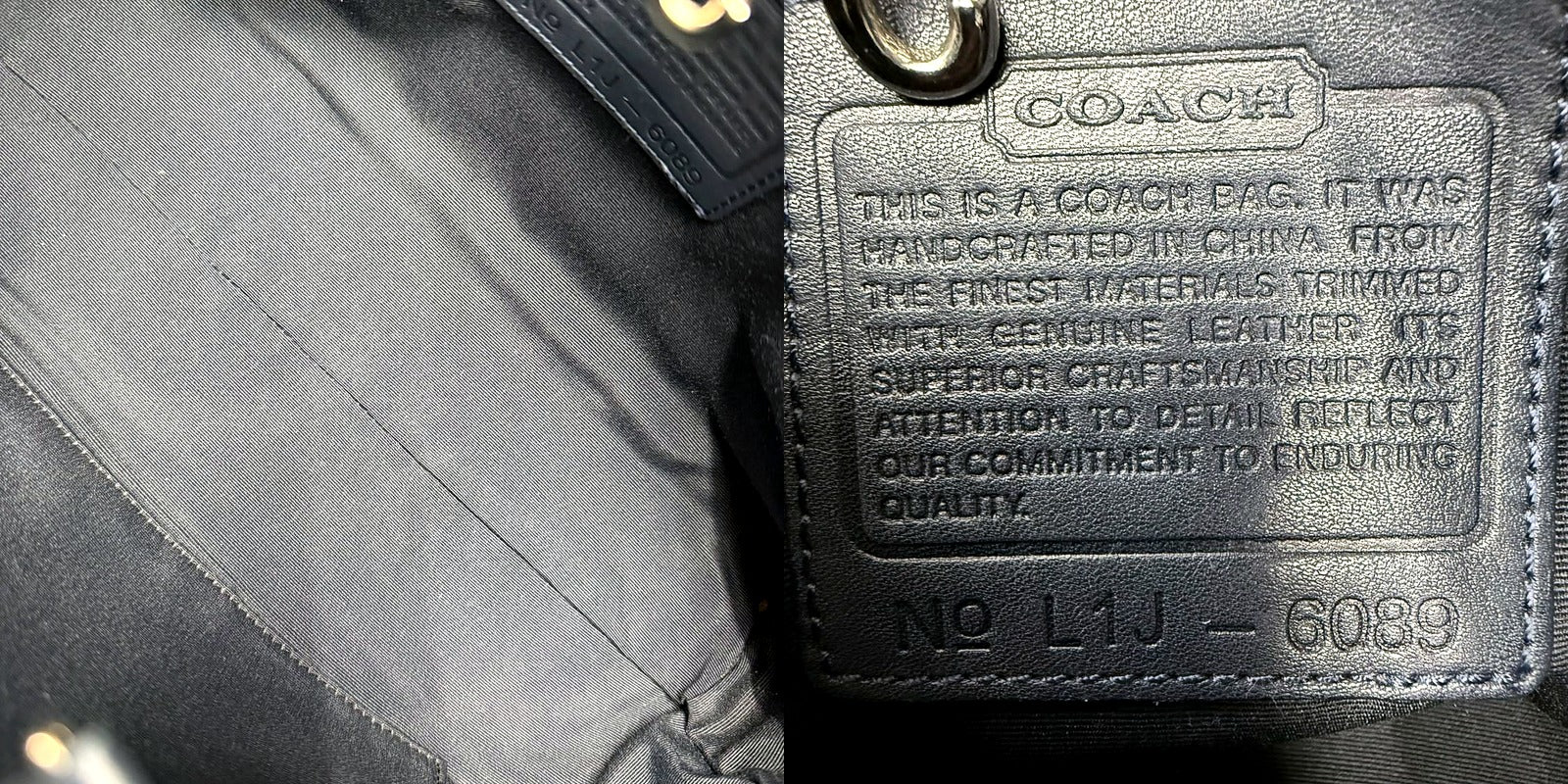 Authentic Coach Gray Signature Jacquard Canvas Tote Bag - interior authenticity tag and serial number
