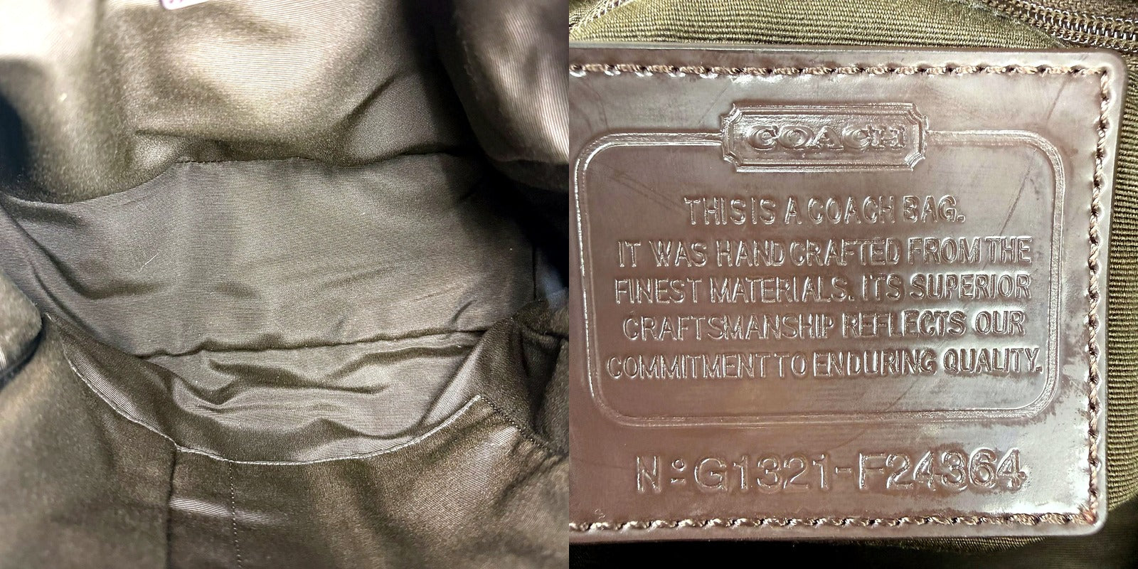 Interior lining and Coach date code tag No. G1321-F24964