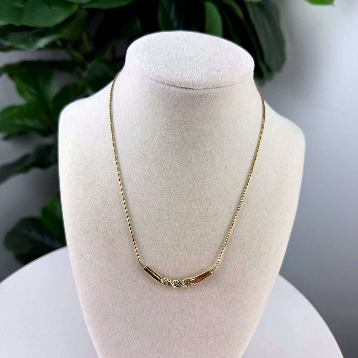 Vintage Gold-Tone Crystal Wave Pendant Necklace - front