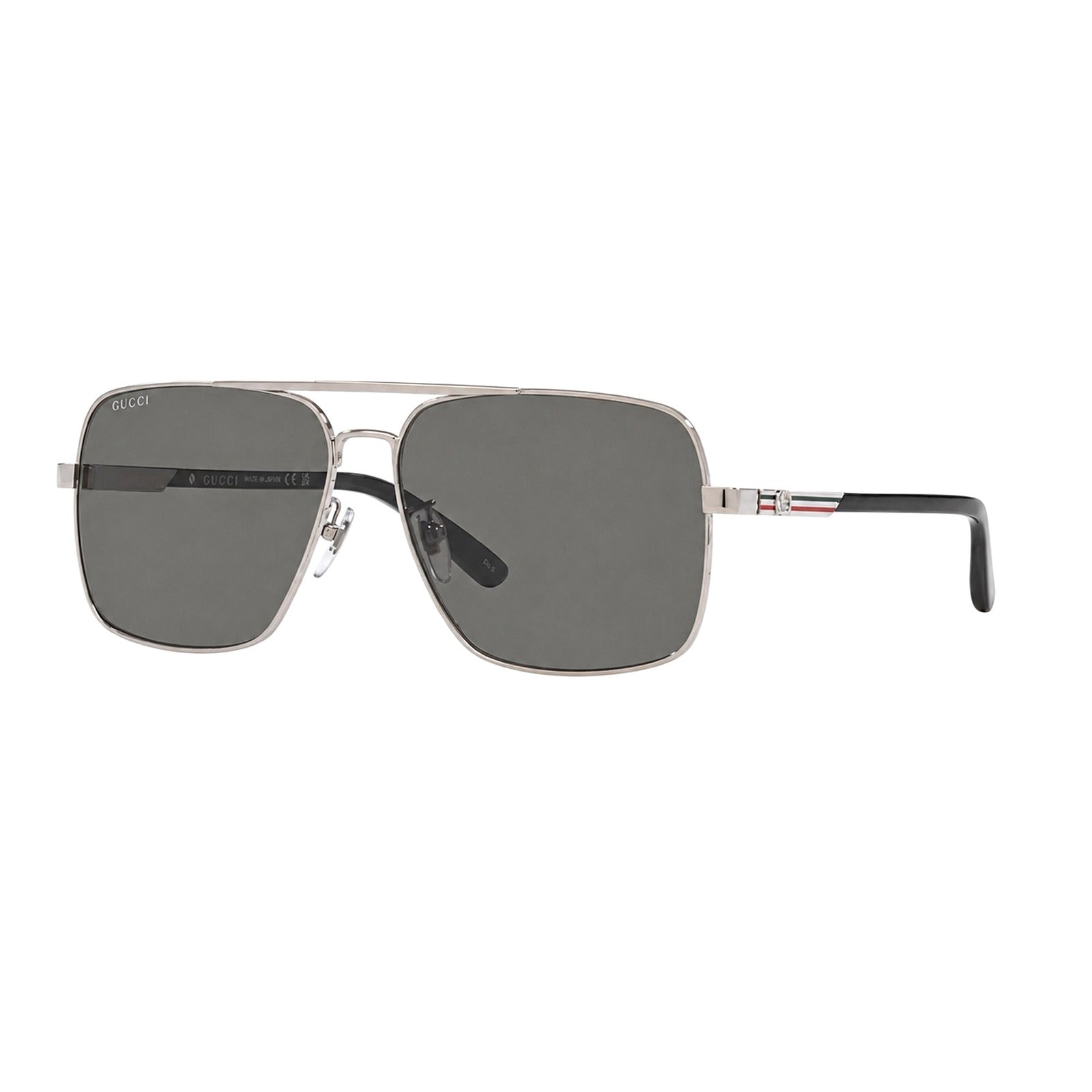 Authentic Gucci Silver Aviator Sunglasses with Tricolor Web Stripe