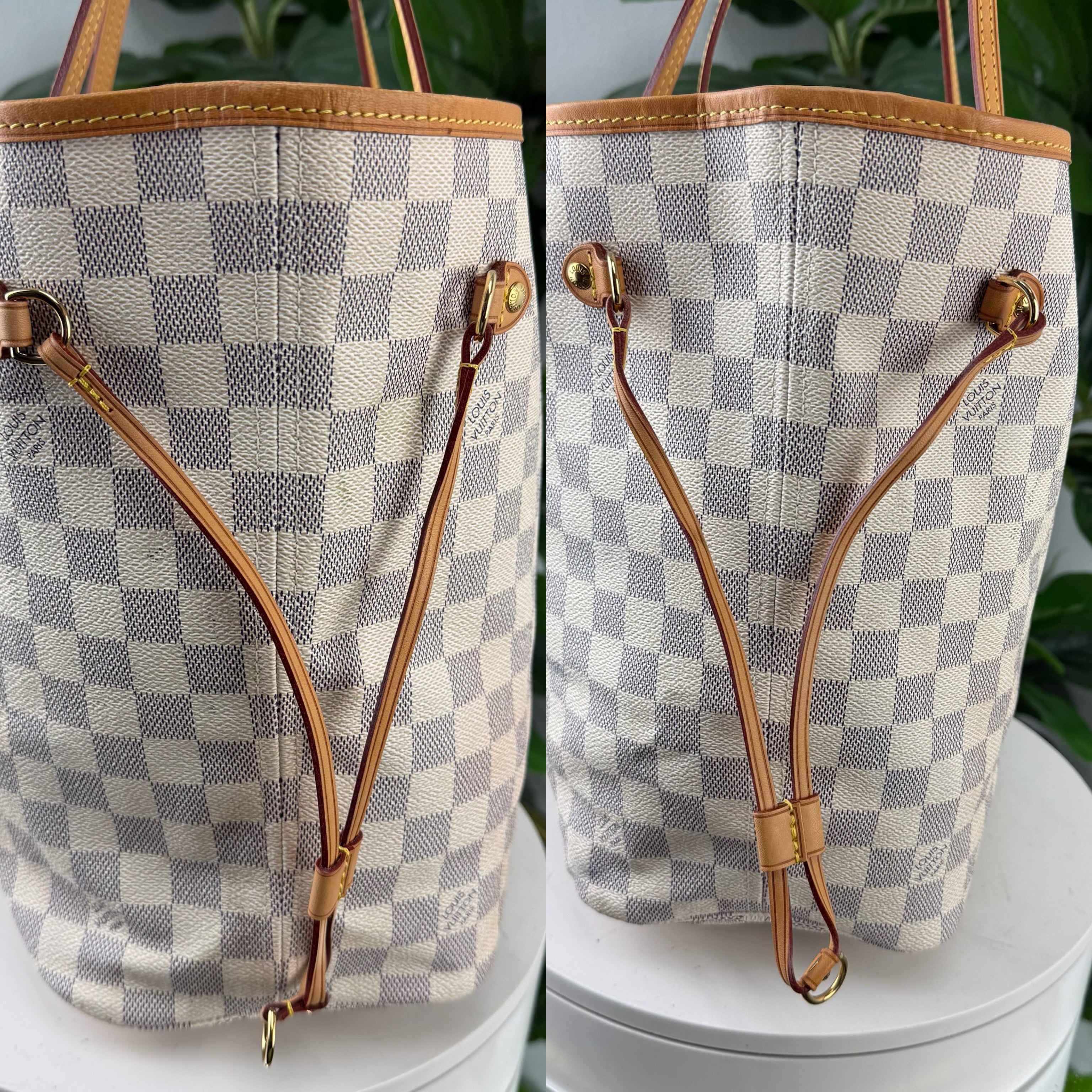 Authentic Louis Vuitton Neverfull MM Damier Azur Canvas Tote Bag with Vachetta Leather Trim - Certificate of Authenticity Included