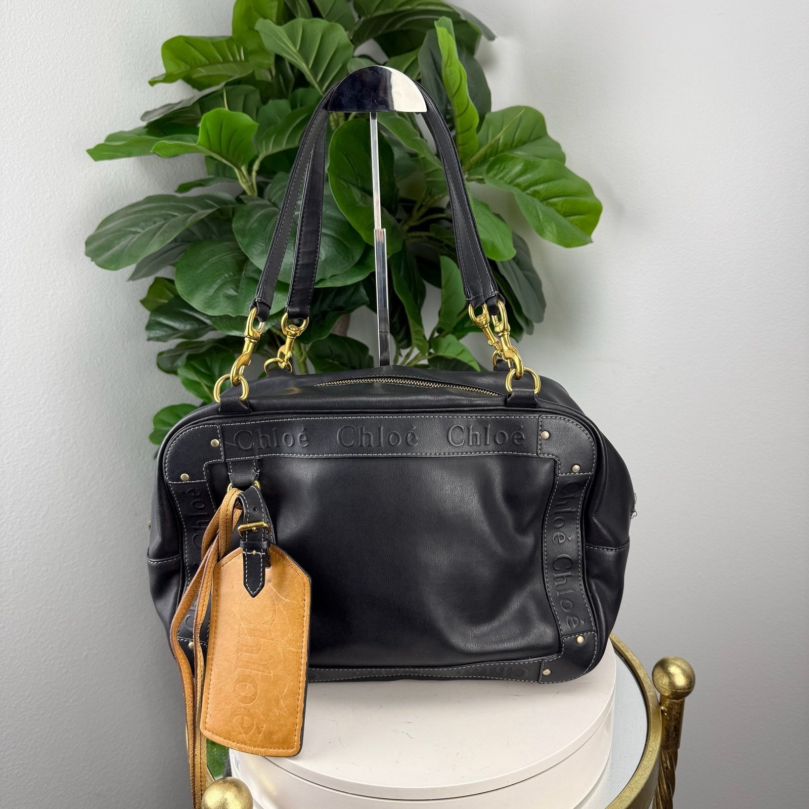 Chloe black leather two way bowling bag - front