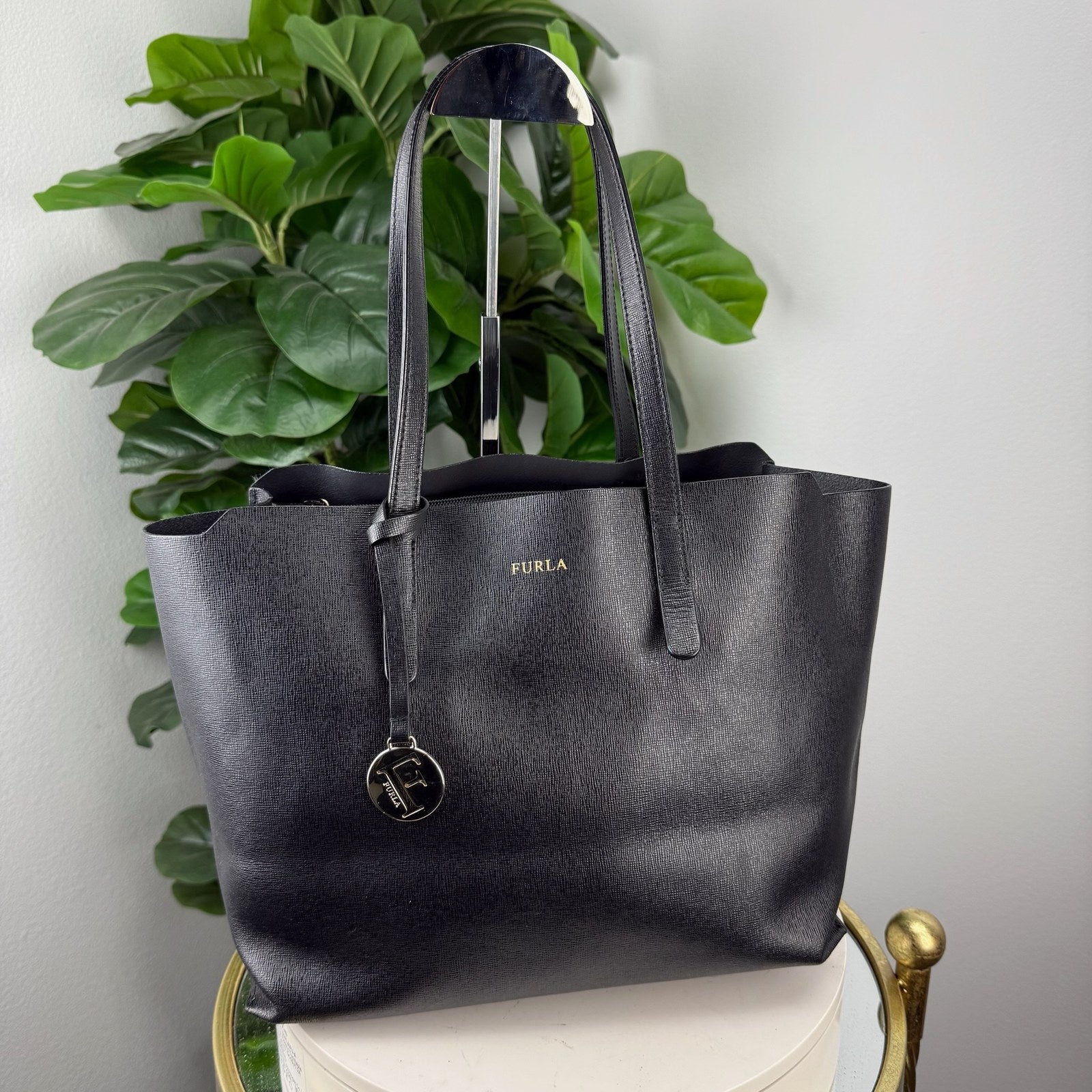 Furla black saffiano tote - front