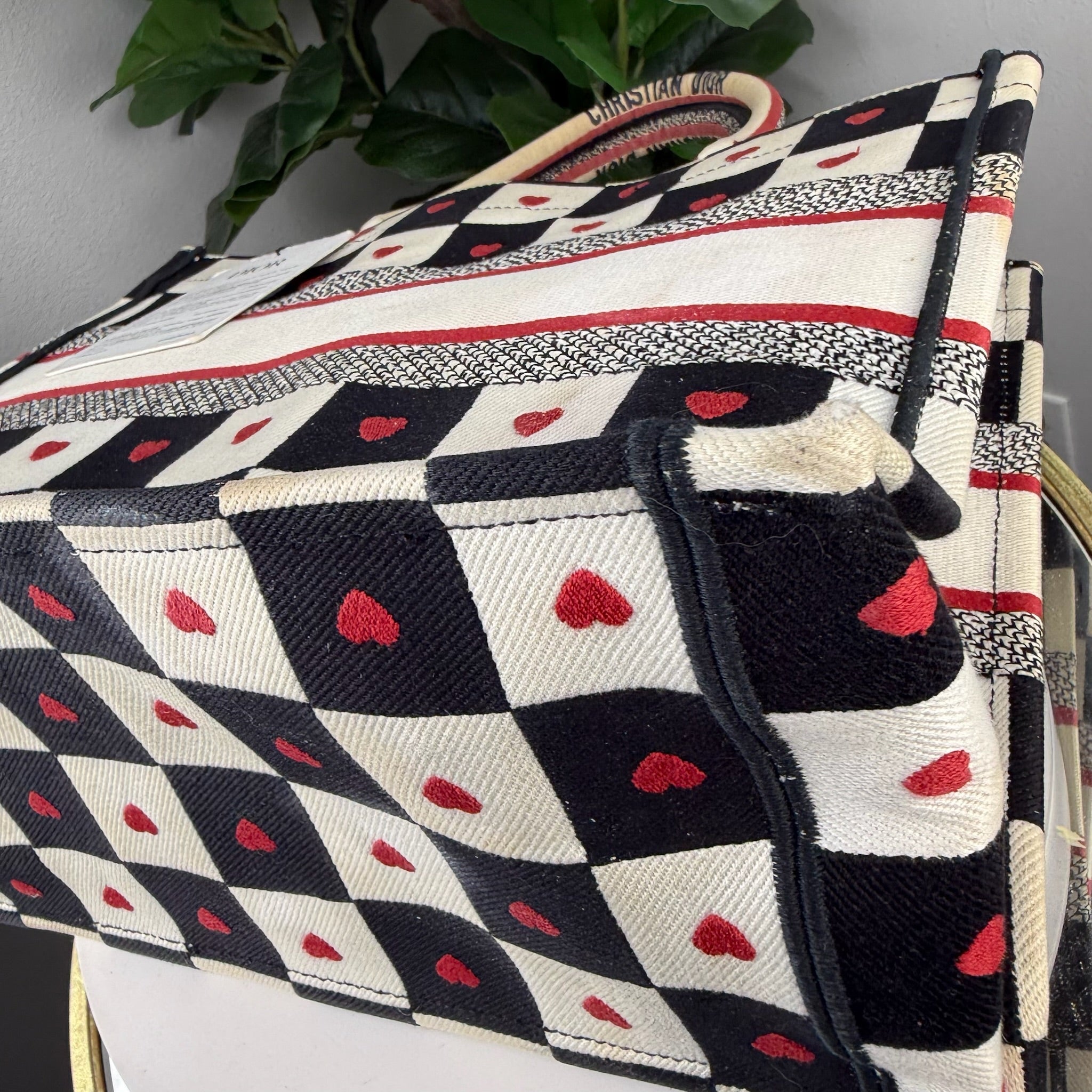 Christian Dior Book Tote Heart Print Canvas Bag