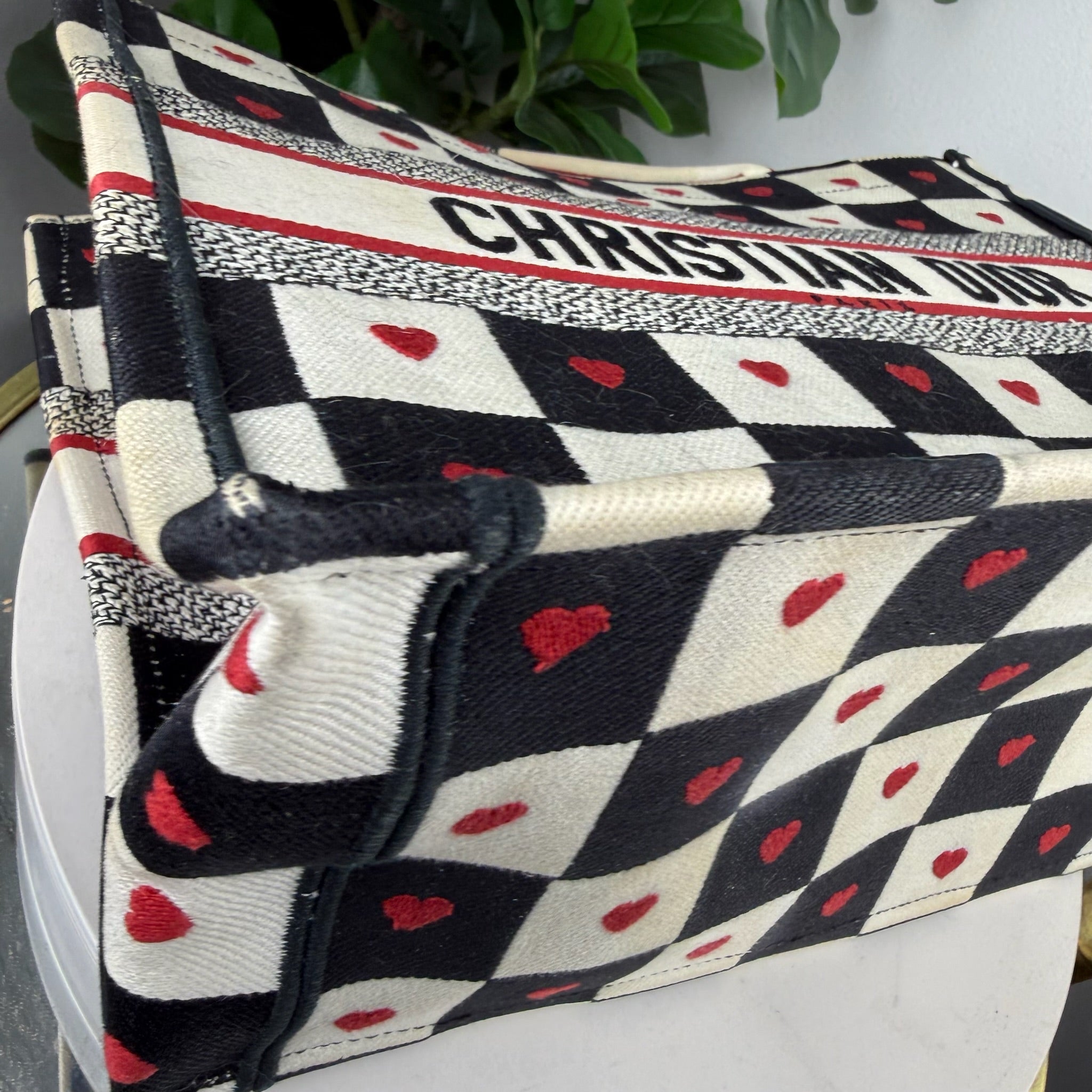 Christian Dior Book Tote Heart Print Canvas Bag