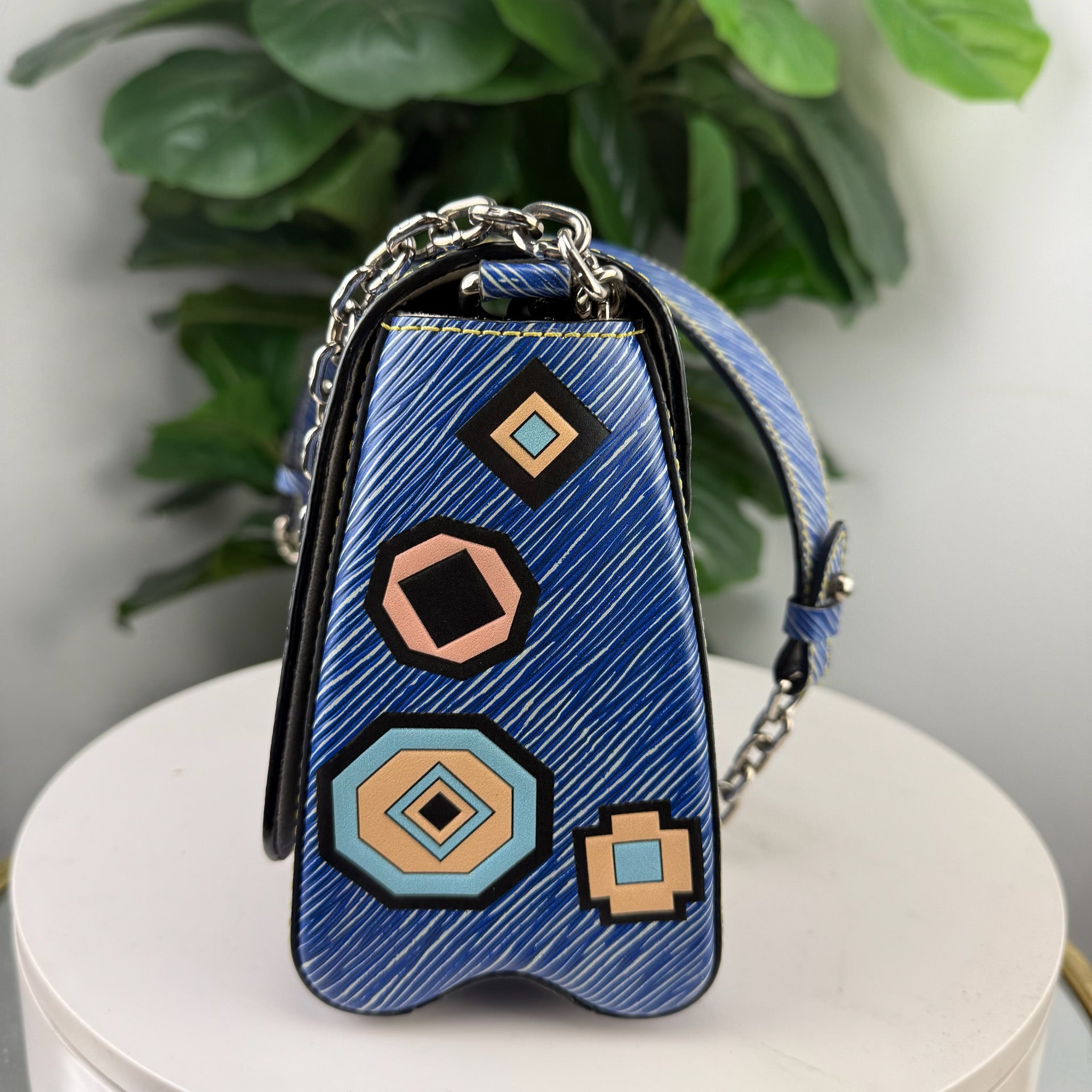 Authentic Louis Vuitton Blue Denim Aztec Epi Leather Twist Bag