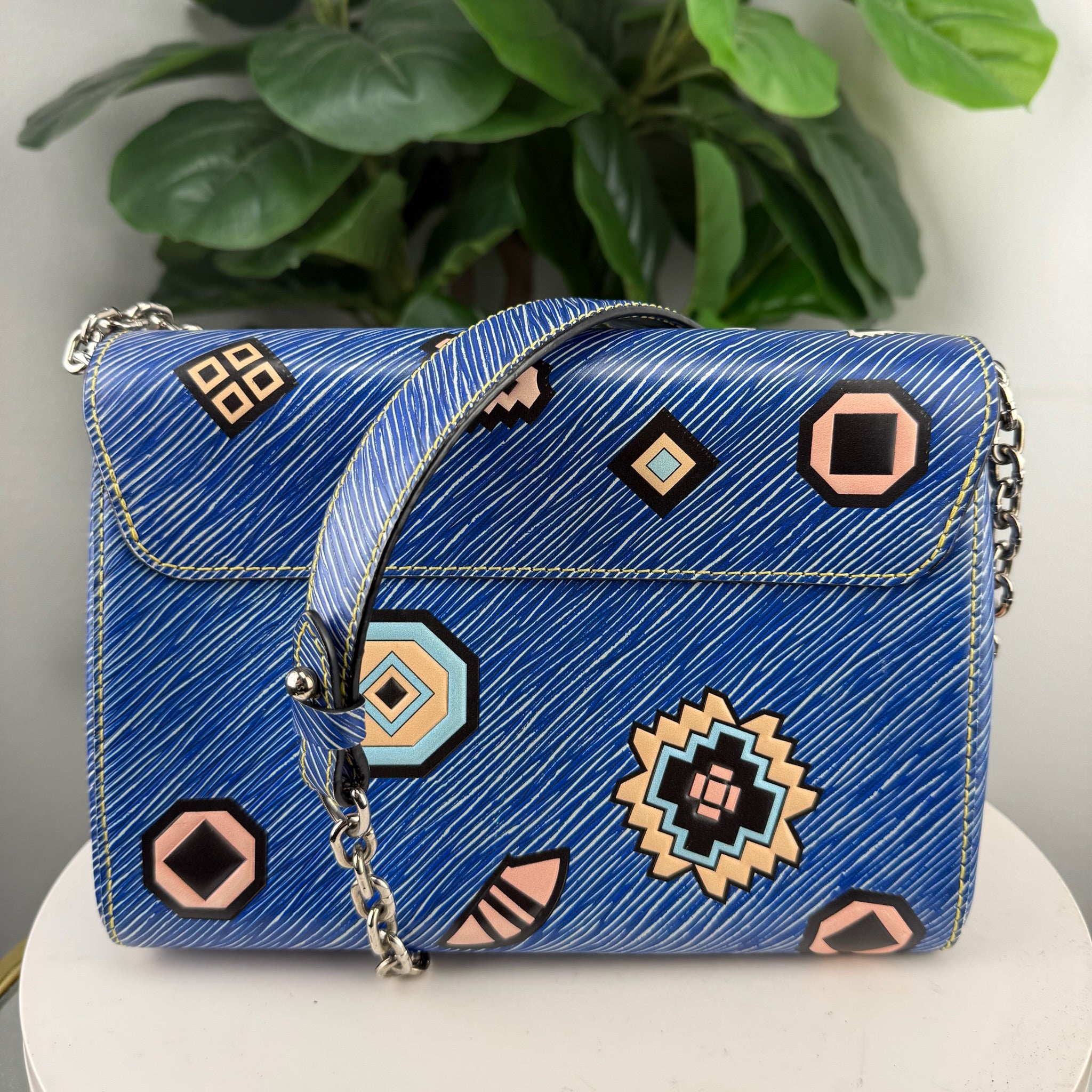 Authentic Louis Vuitton Blue Denim Aztec Epi Leather Twist Bag