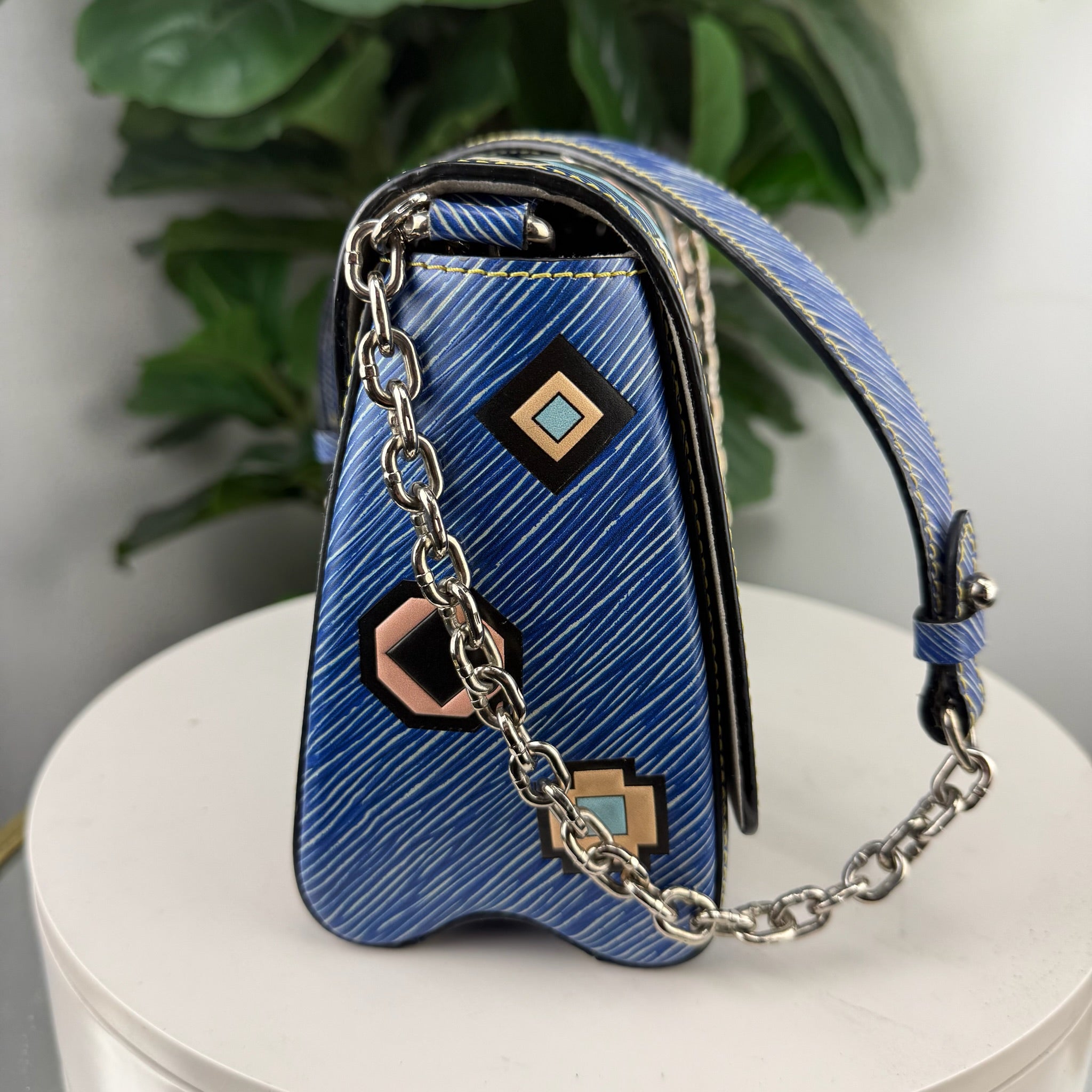 Authentic Louis Vuitton Blue Denim Aztec Epi Leather Twist Bag
