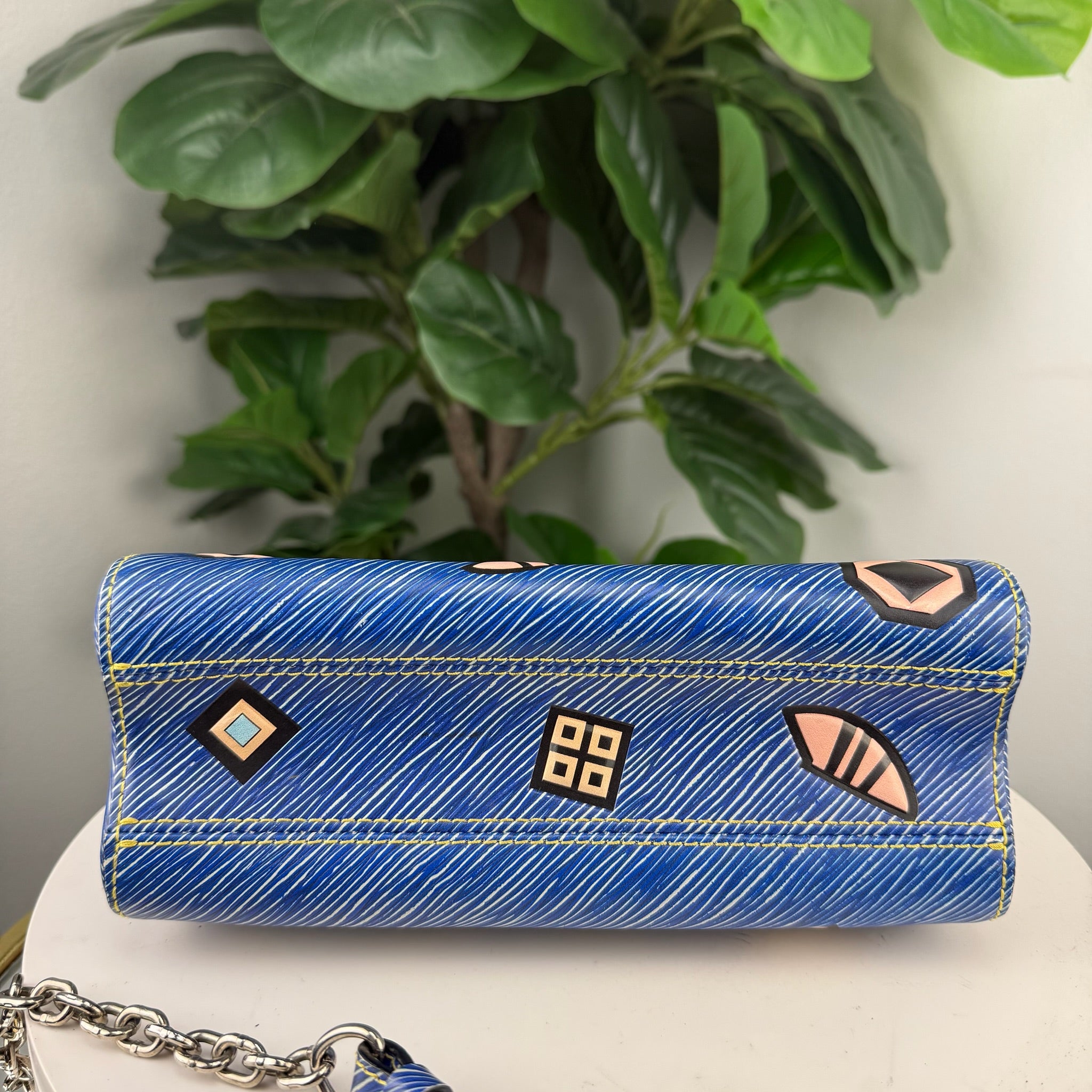 Authentic Louis Vuitton Blue Denim Aztec Epi Leather Twist Bag