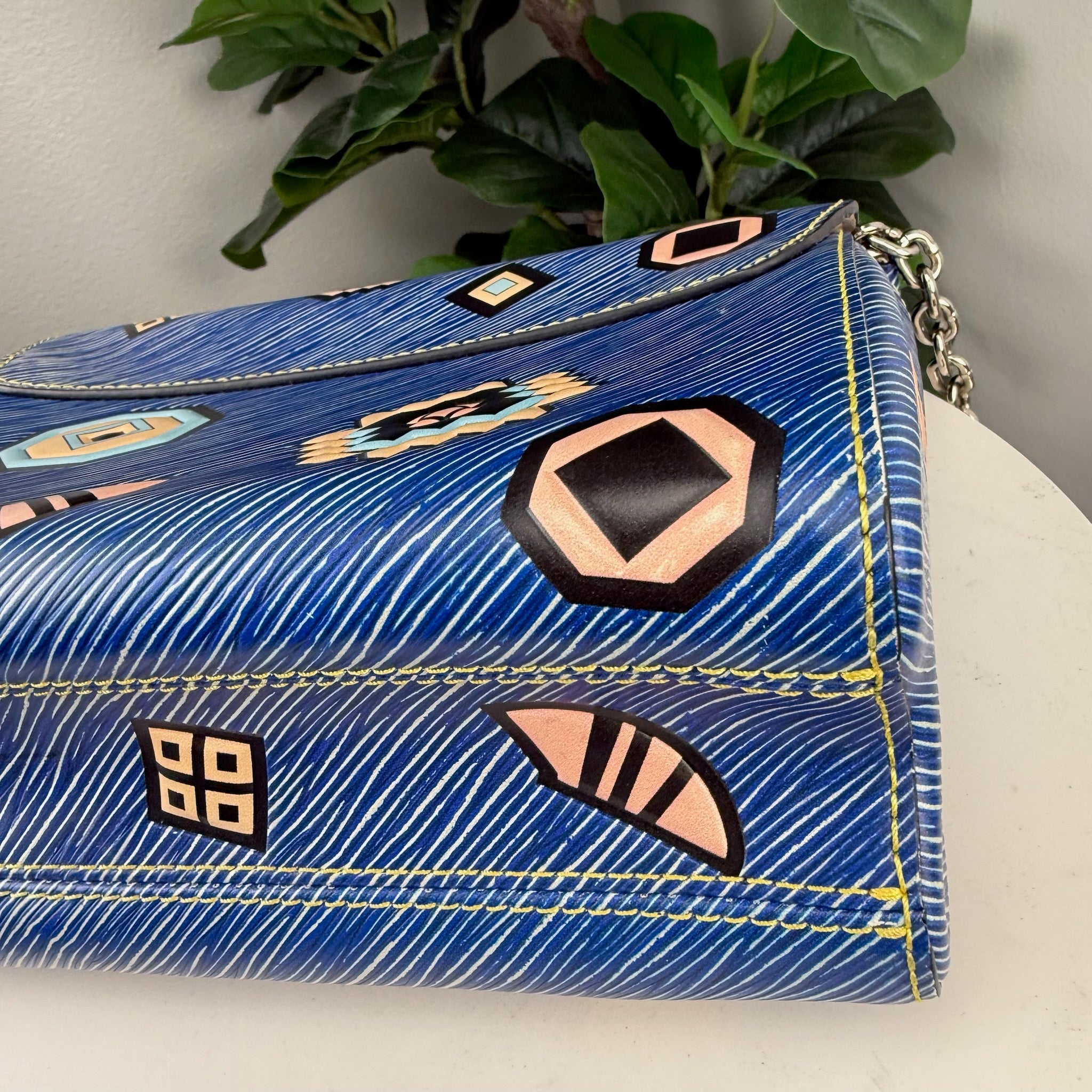 Authentic Louis Vuitton Blue Denim Aztec Epi Leather Twist Bag