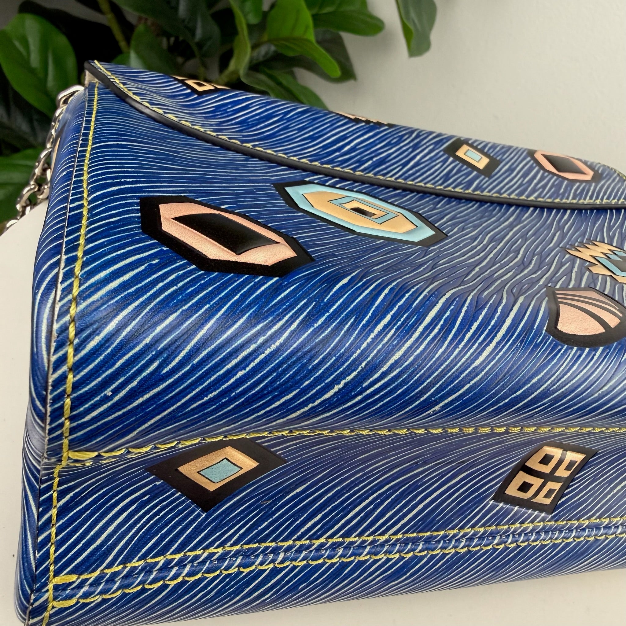 Authentic Louis Vuitton Blue Denim Aztec Epi Leather Twist Bag
