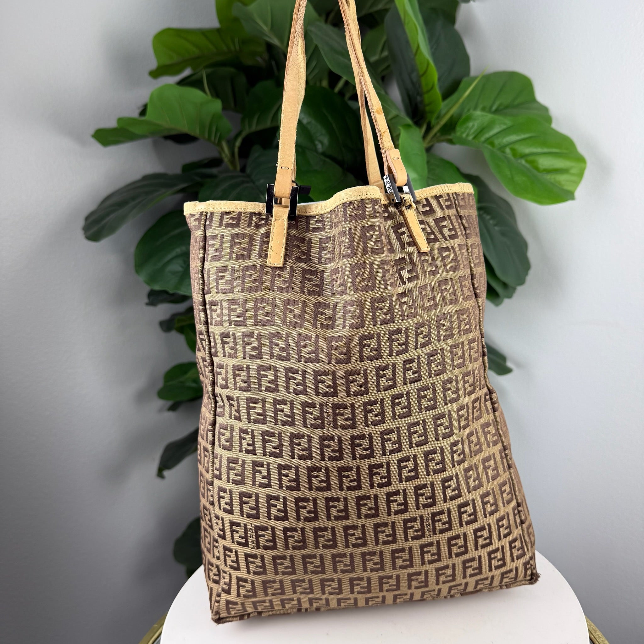 Authentic Fendi Zucchino Canvas Tall Tote Bag