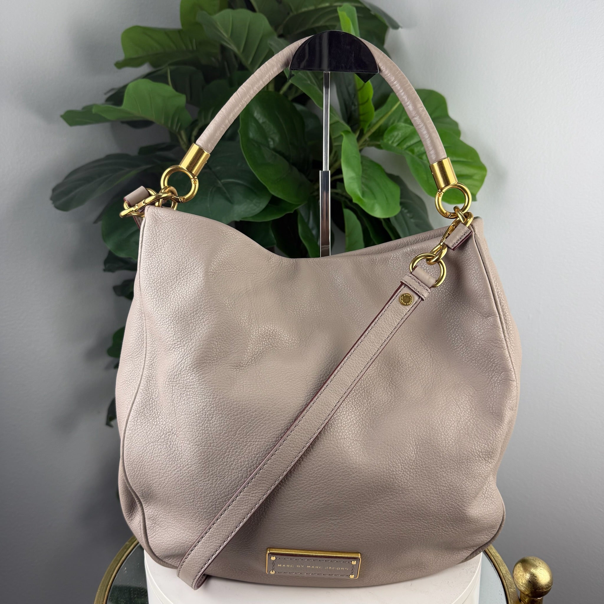 Marc by Marc Jacobs Pebbled Leather Hobo Bag - Taupe - front