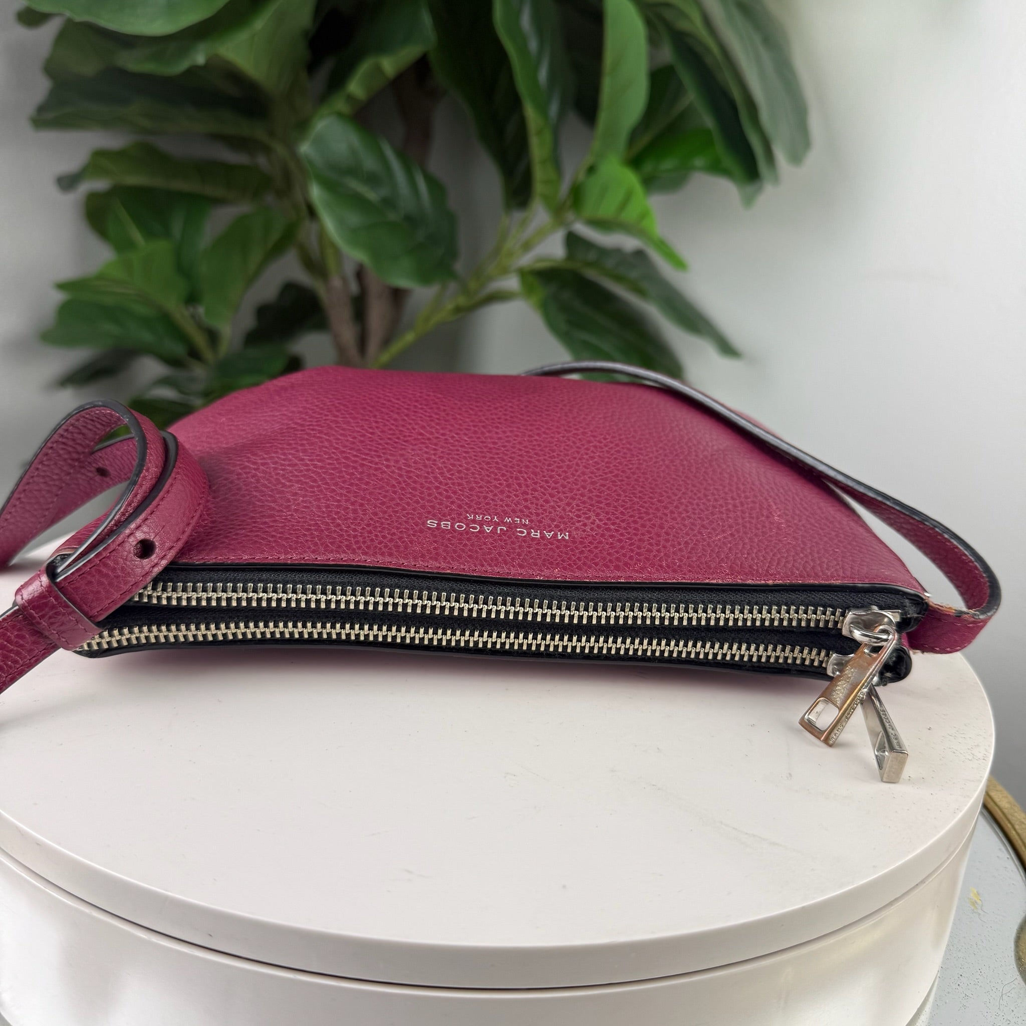 Marc Jacobs Pebbled Leather Double Zip Crossbody Bag - Magenta
