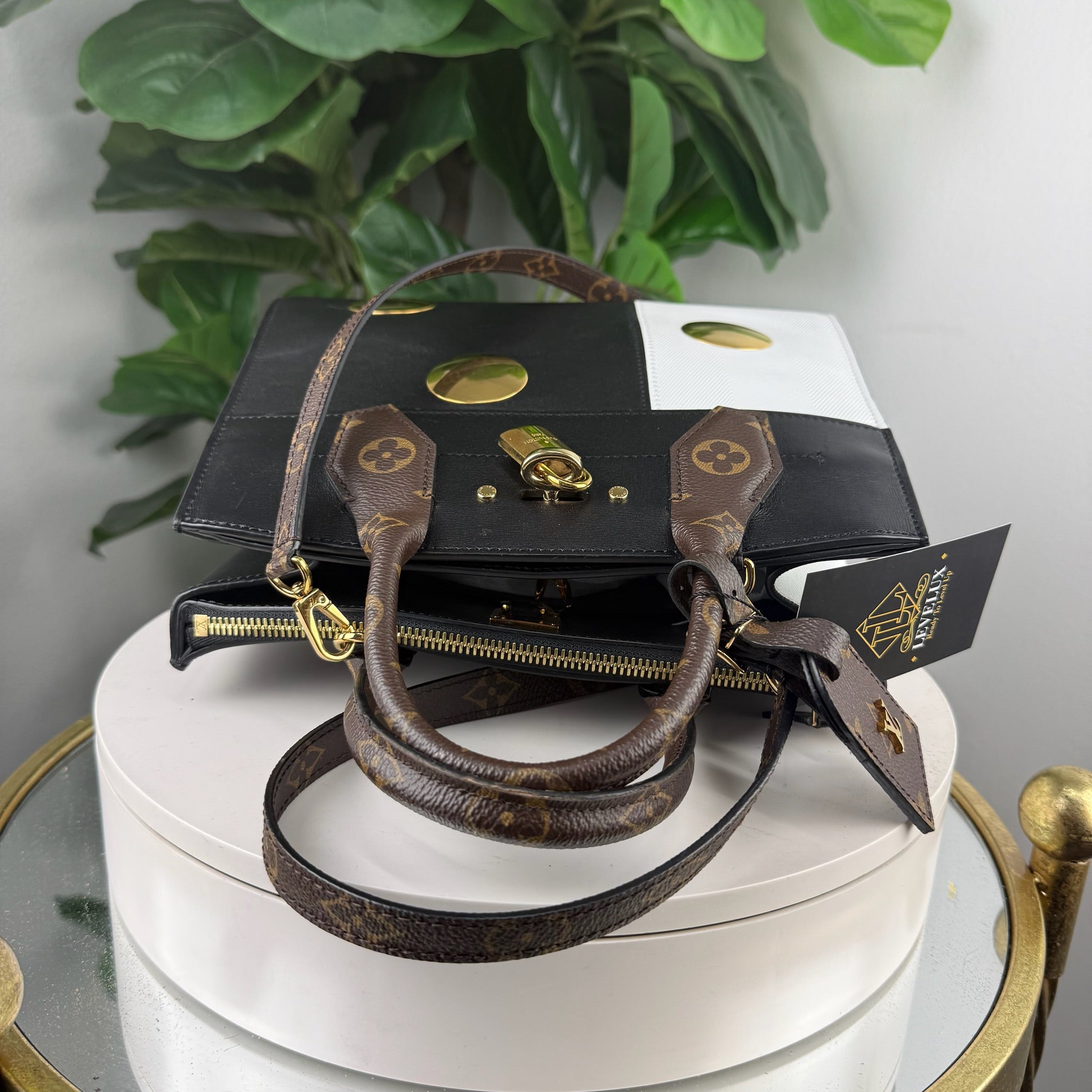 Louis Vuitton x NIGO LV² Black and White Leather Tote with Gold Medallions