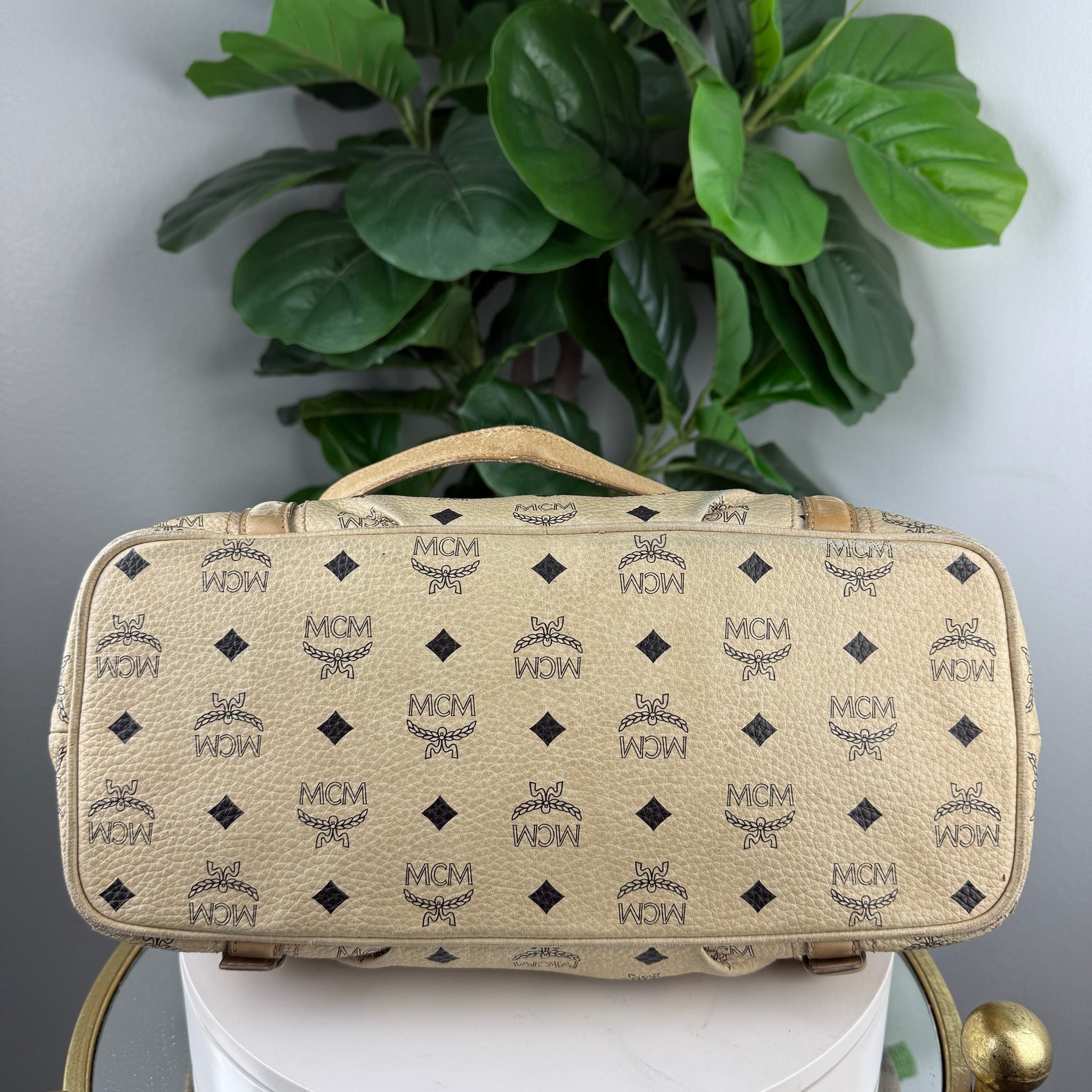Authentic MCM Visetos Cognac Bucket Tote