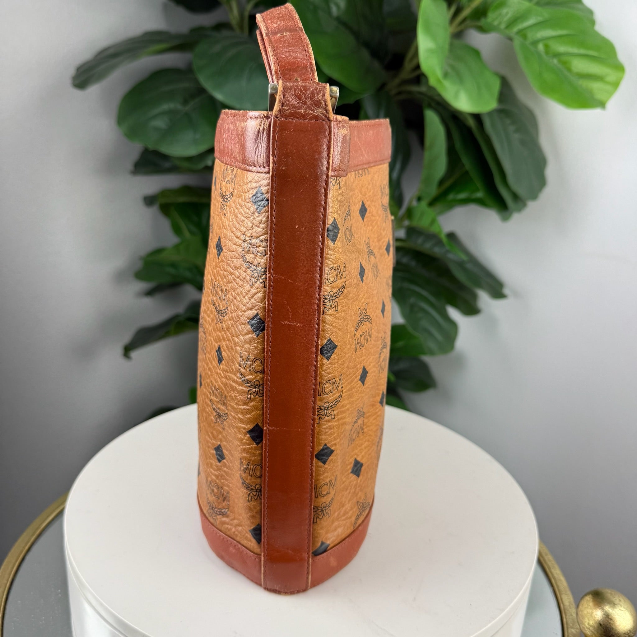 Authentic MCM Visetos Cognac Zip Shoulder Tote