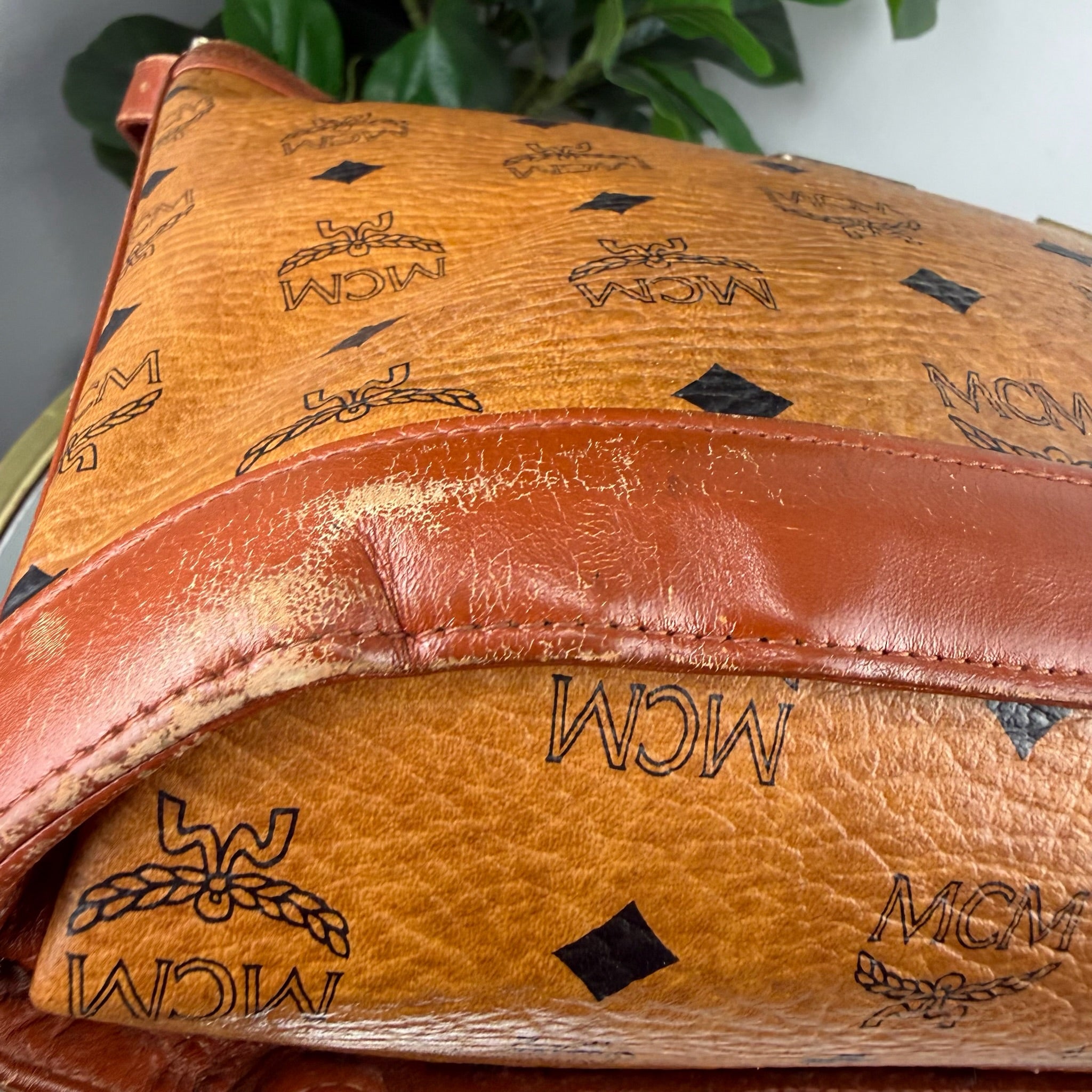 Authentic MCM Visetos Cognac Zip Shoulder Tote