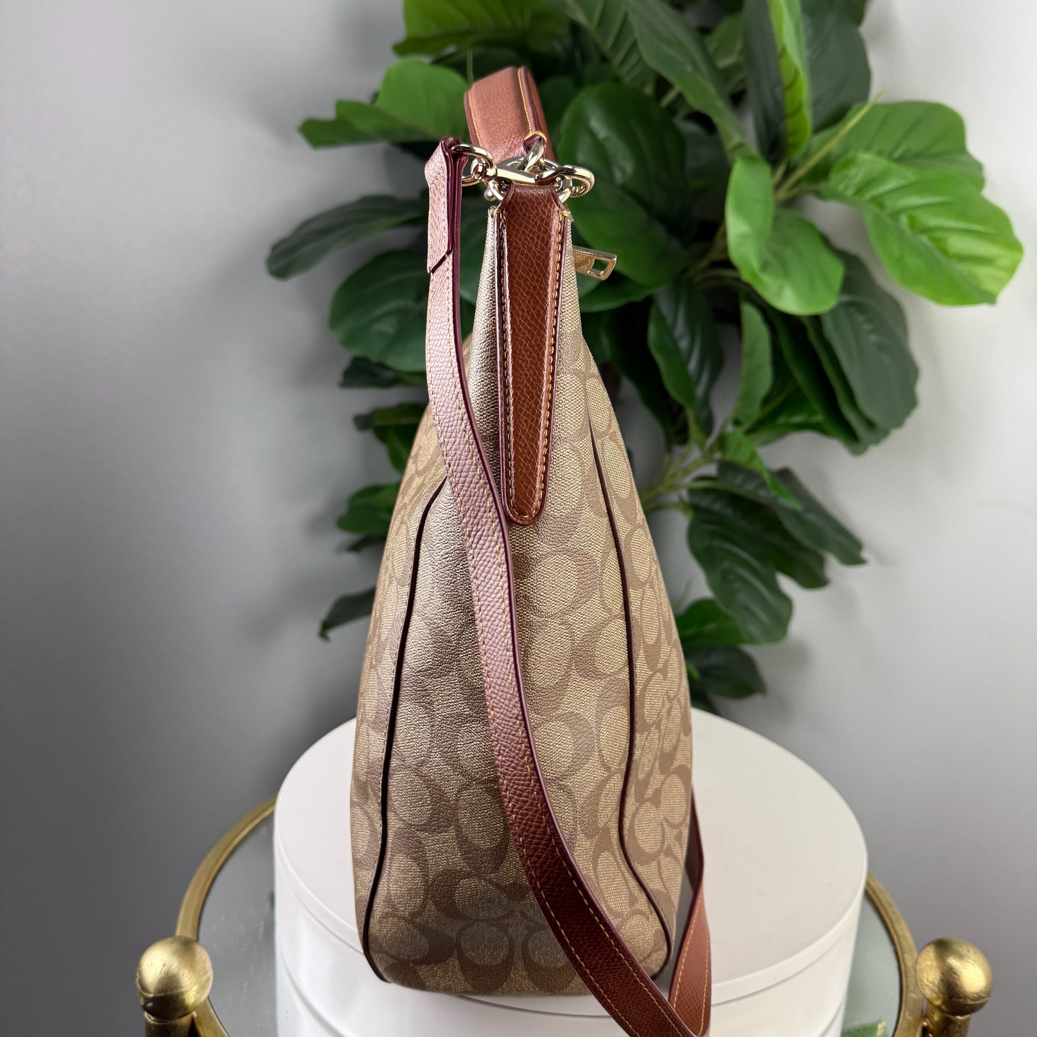Authentic Coach Signature Jacquard Hobo Bag - Mahogany Trim