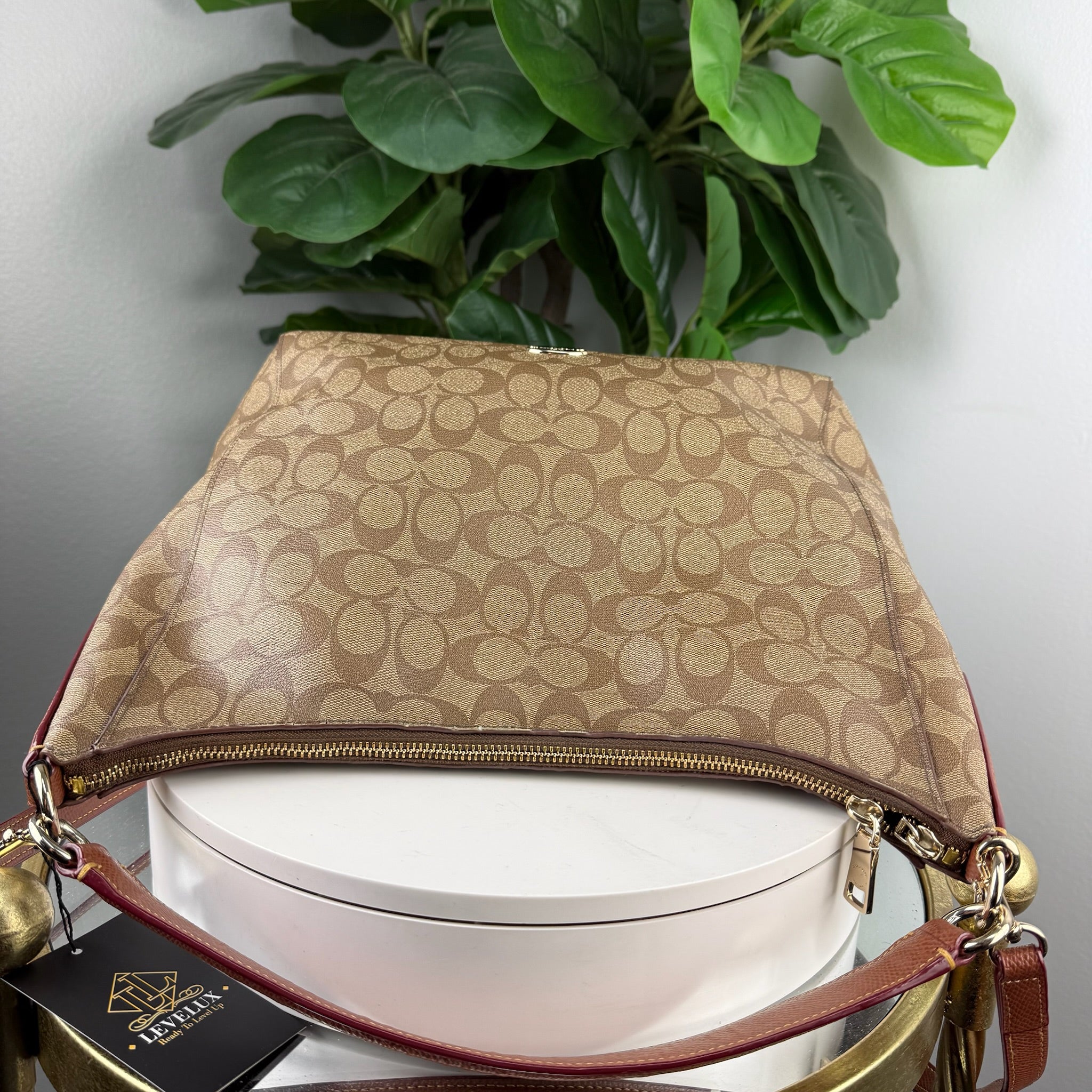 Authentic Coach Signature Jacquard Hobo Bag - Mahogany Trim