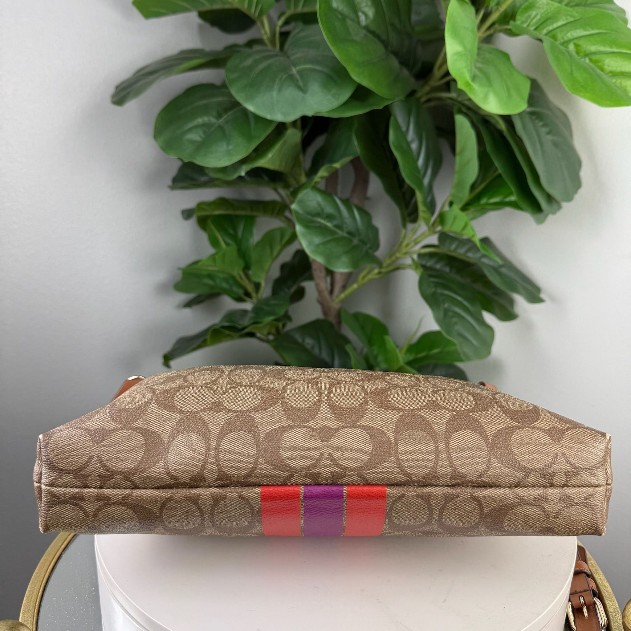Coach Signature Canvas Foldover Varsity Stripe Crossbody Bag
