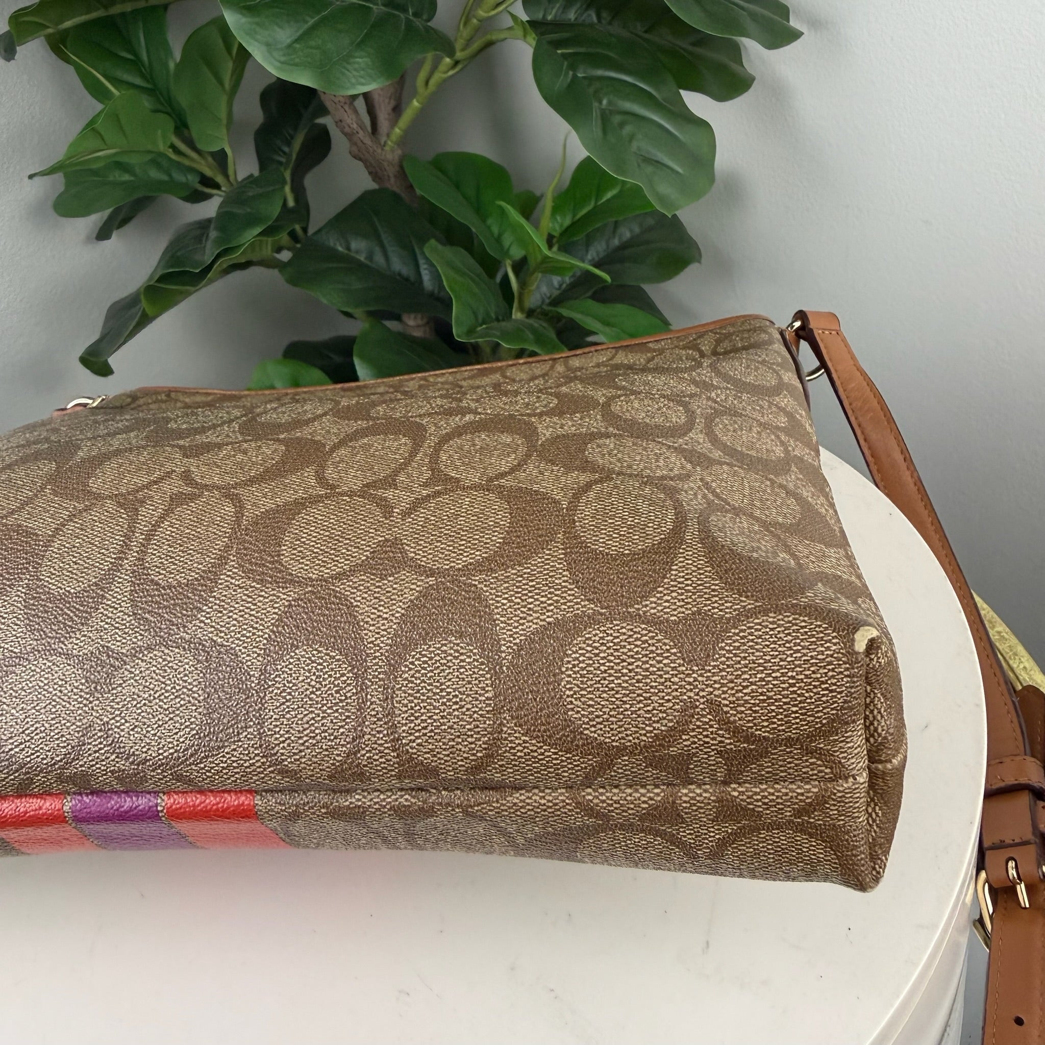 Coach Signature Canvas Foldover Varsity Stripe Crossbody Bag