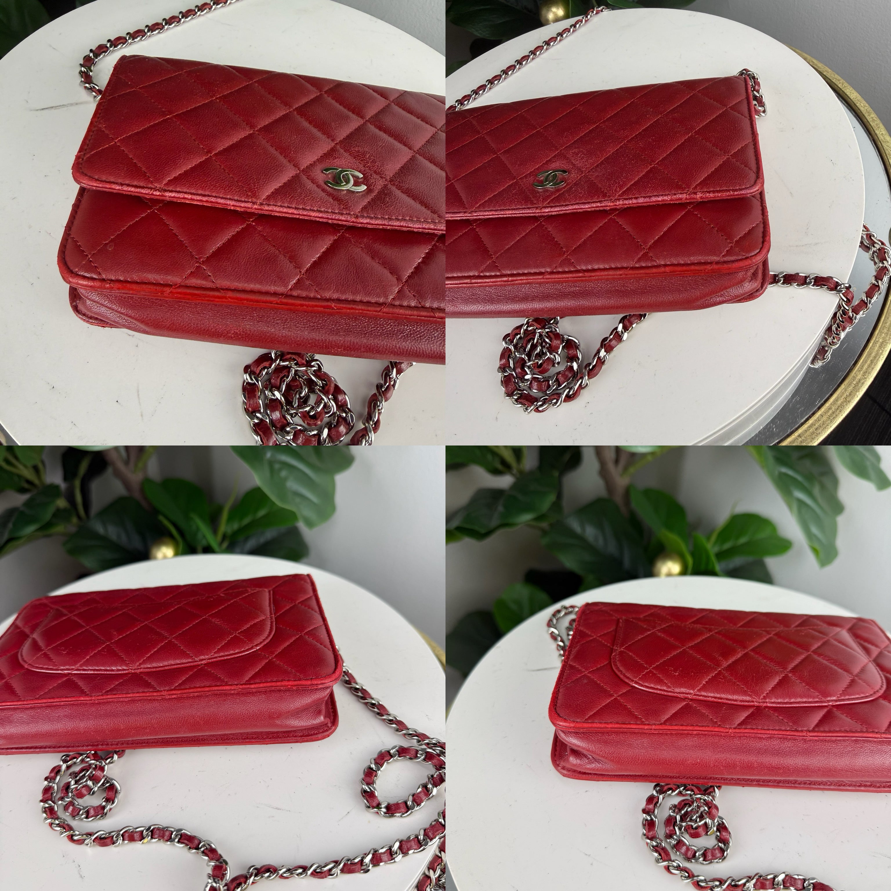 Authentic Chanel Lambskin Woc Crossbody Bag Red