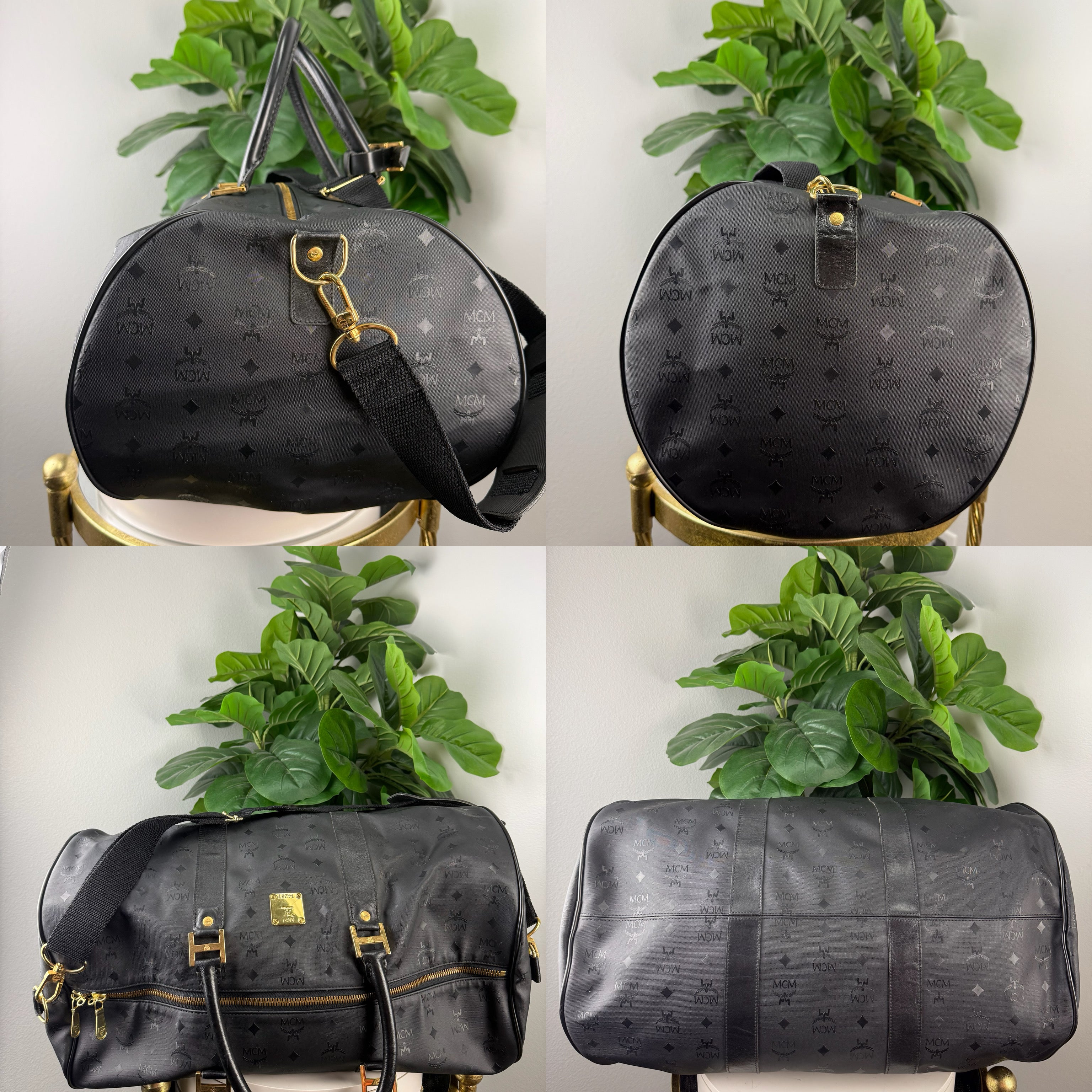 Authentic MCM Black Visetos Coated Canvas Large Travel Duffle Bag