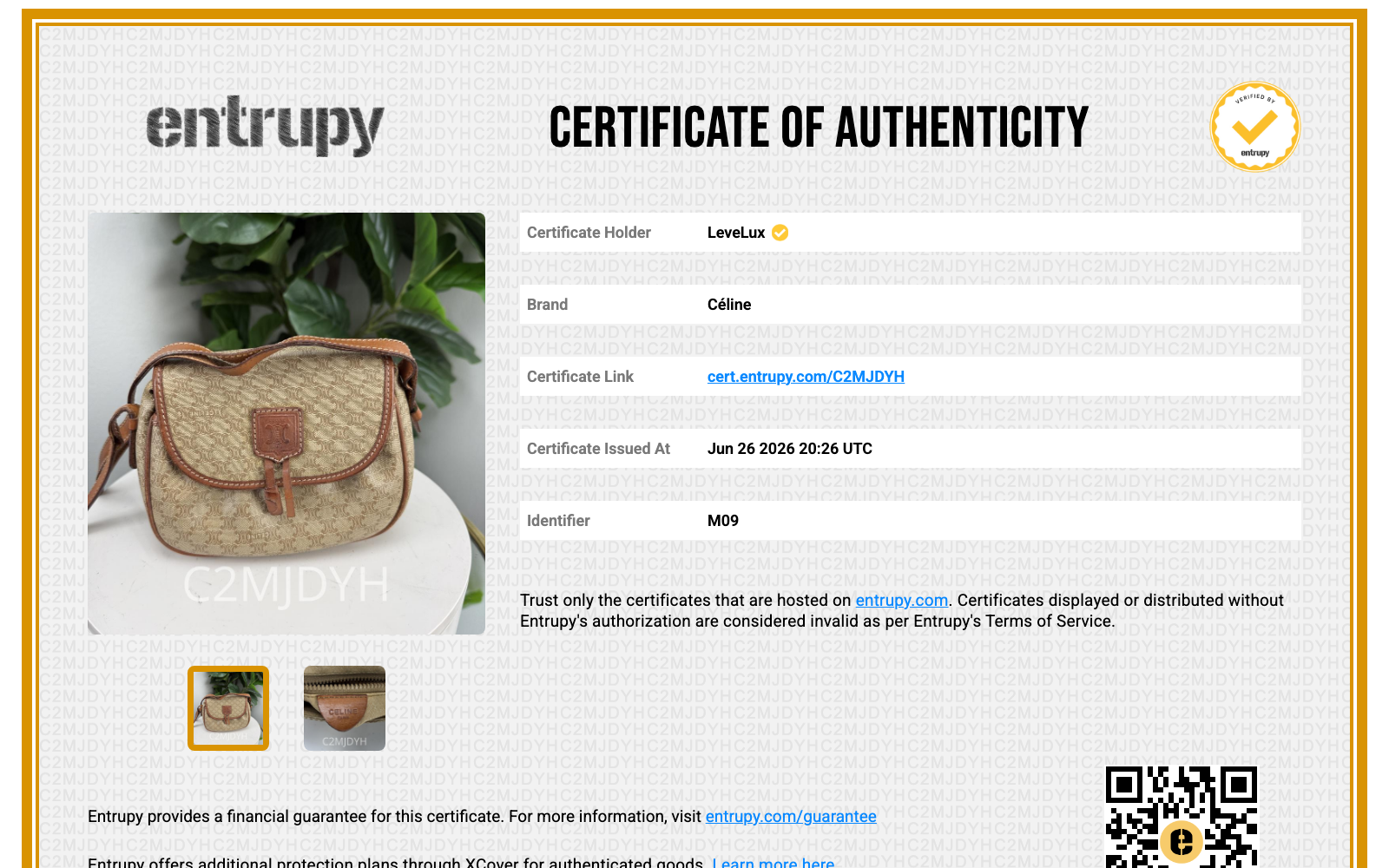 Entrupy Certificate of Authenticity C2MJDYH