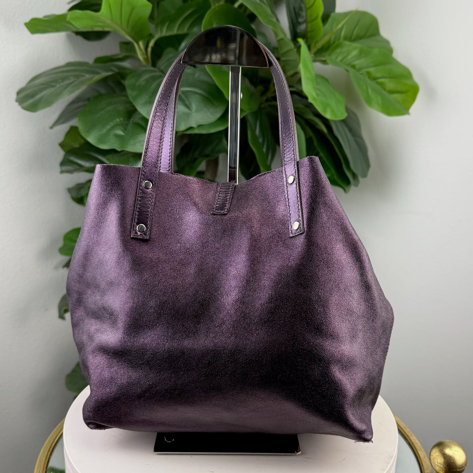 Authentic Tiffany & Co. Reversible Metallic Royal Tote Bag Purple