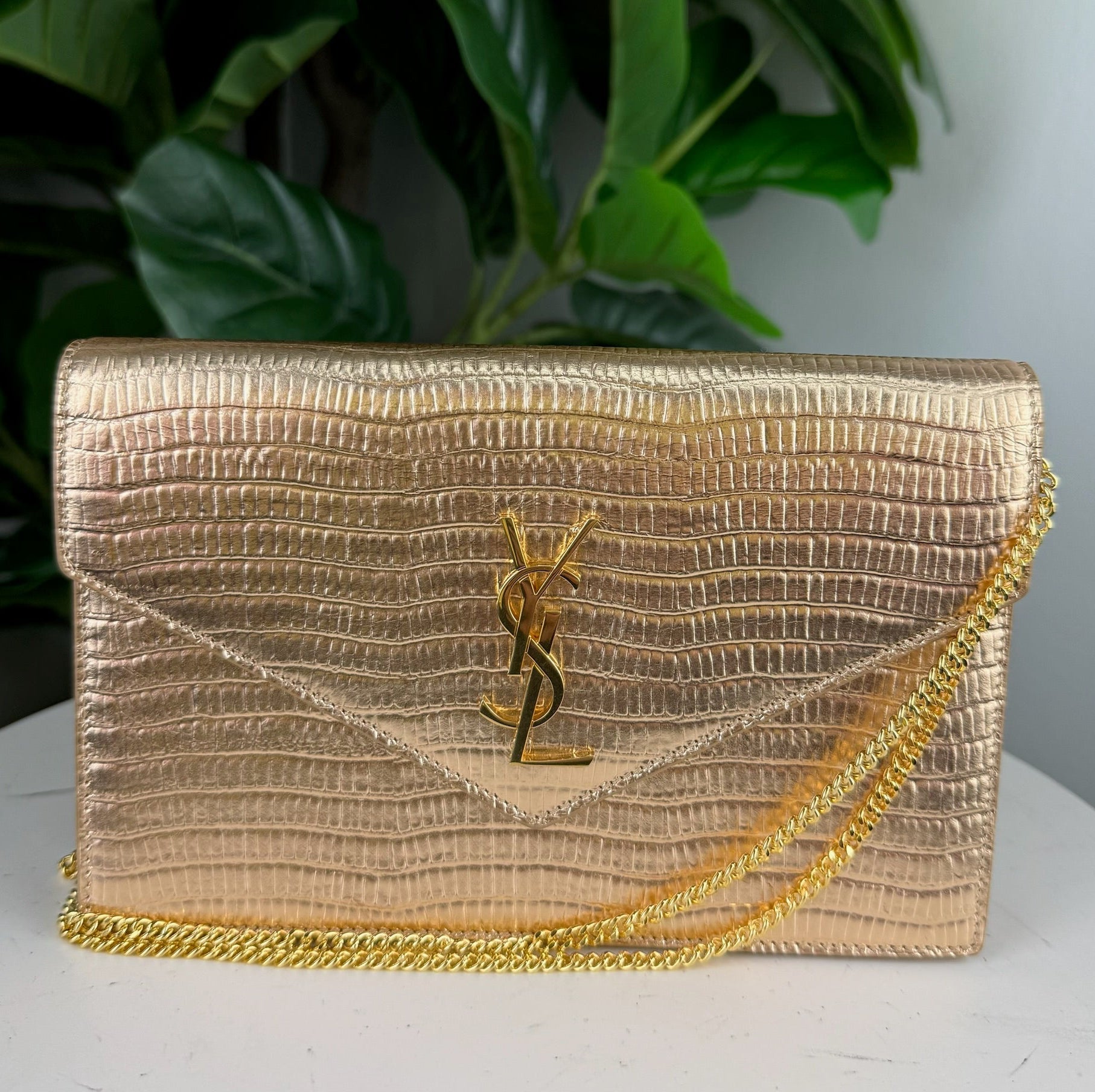 Authentic YSL Crossbody Envelope Clutch Gold