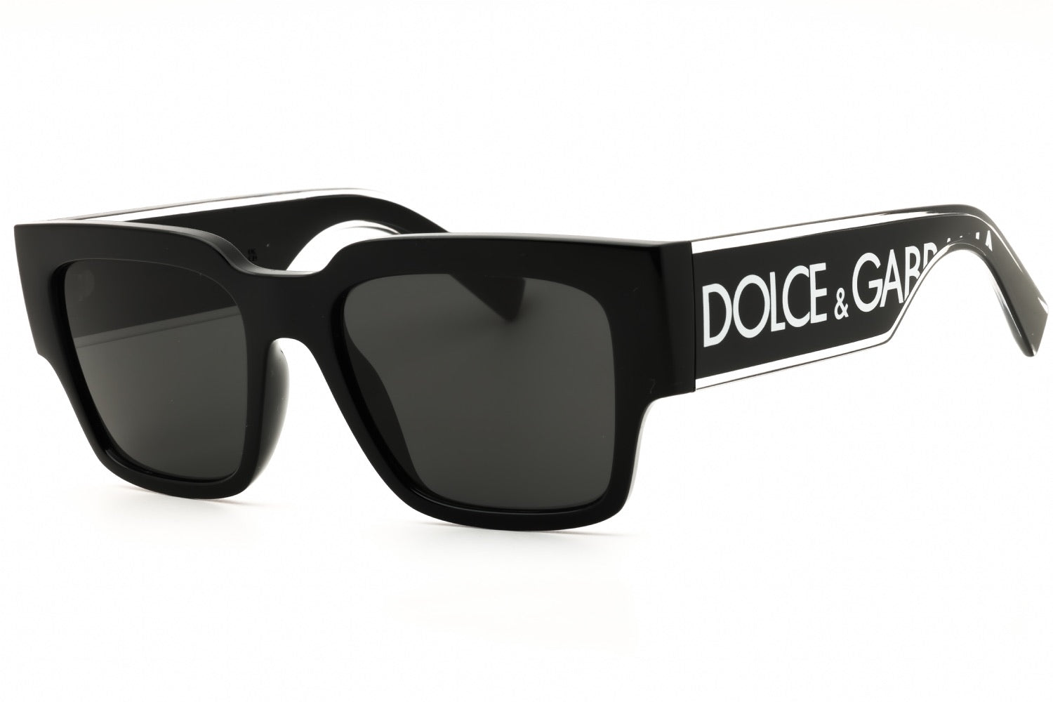 Dolce & Gabbana DG4348 Rectangular Sunglasses, Glossy Black/White Trim (Retail ~$350-390) - Size 54-20-140