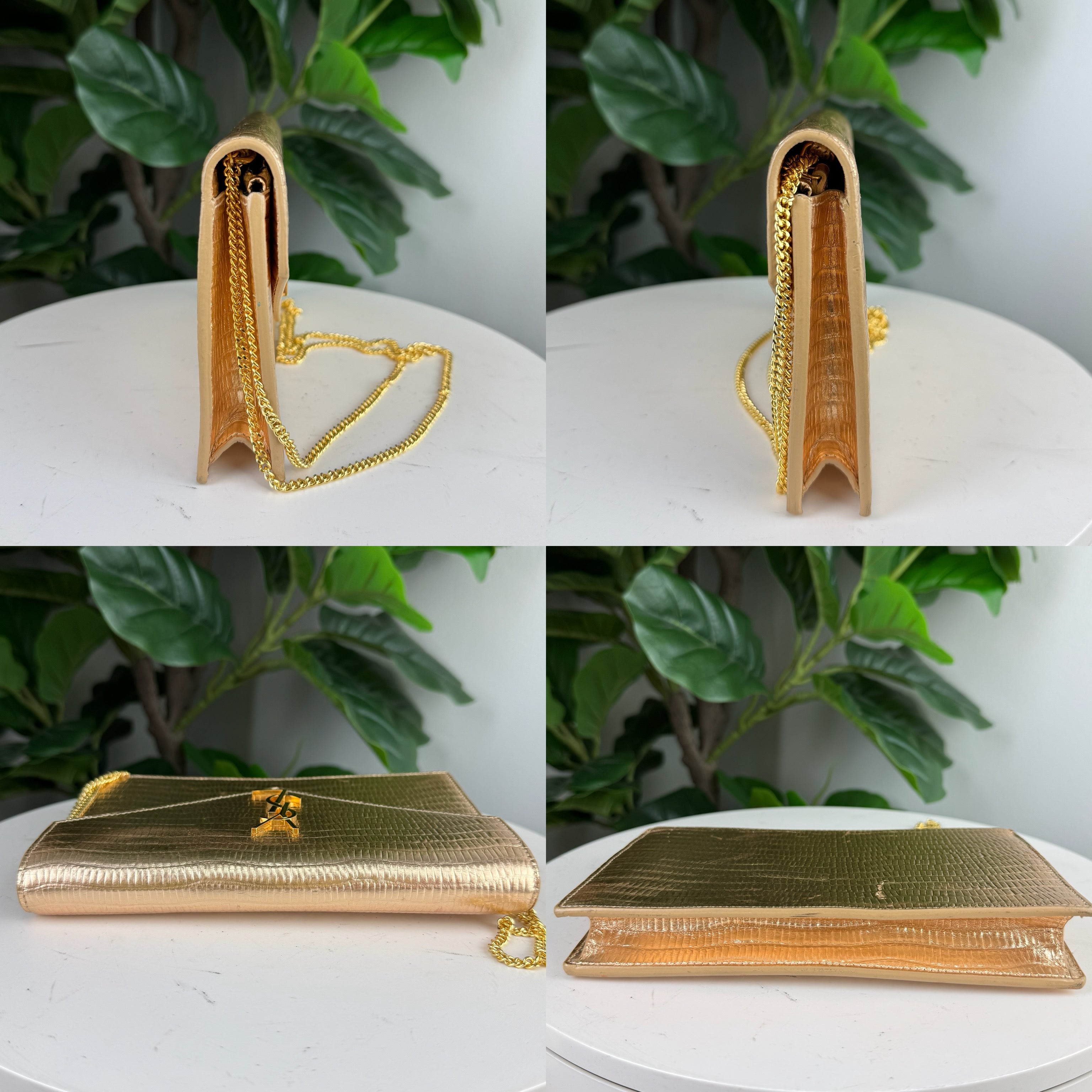 Authentic YSL Crossbody Envelope Clutch Gold