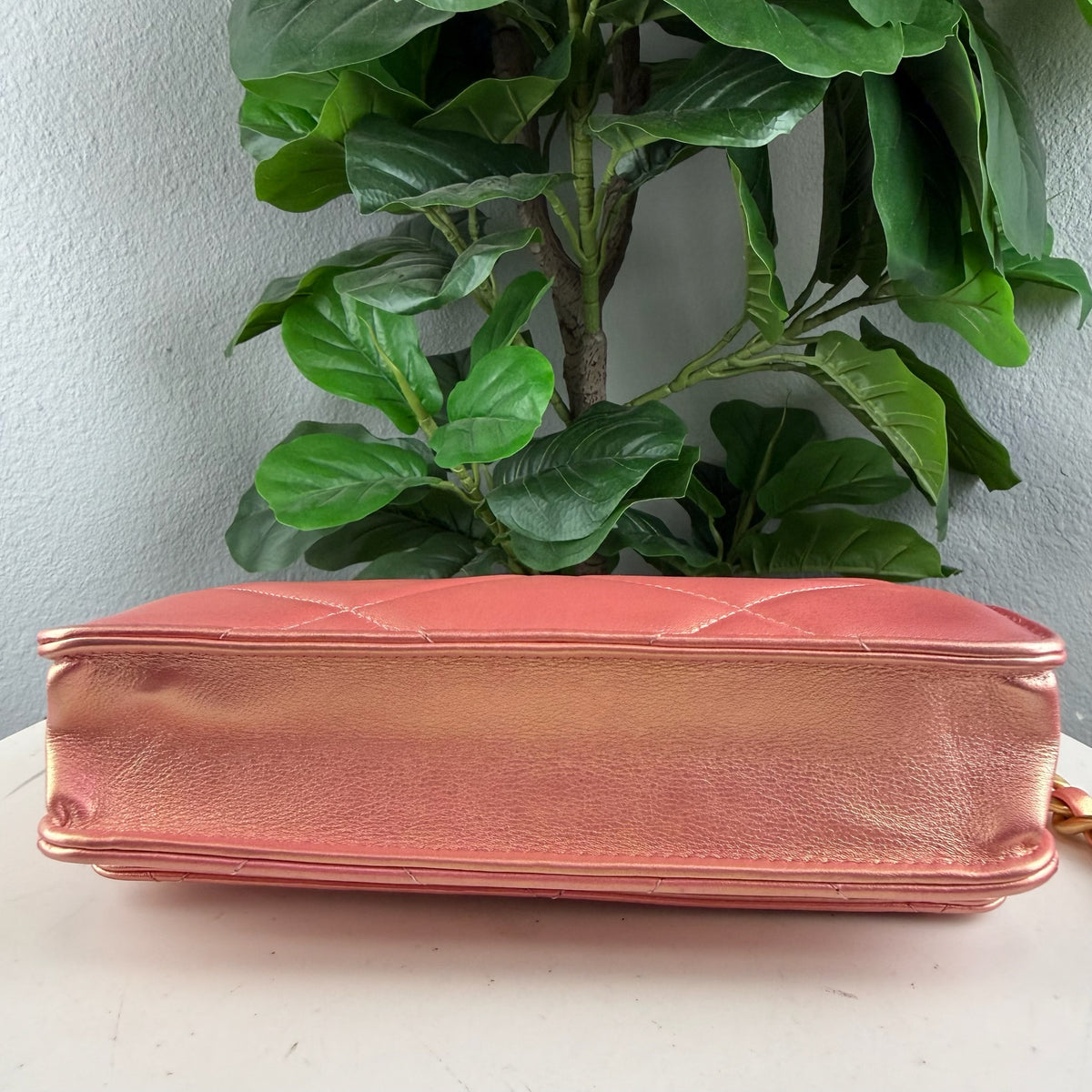 Authentic Chanel 19 Small Flap Bag Iridescent Pink Quilted Lambskin