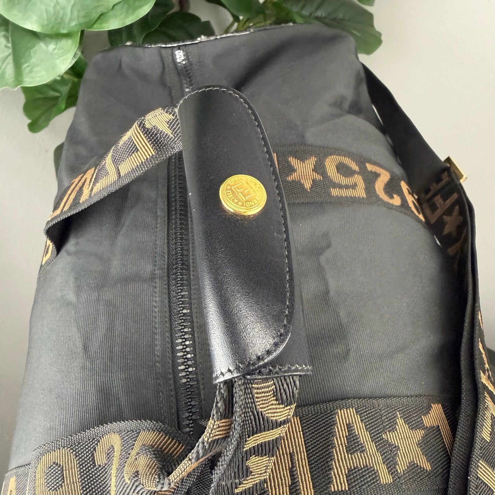 Interior pocket with gold medallion
