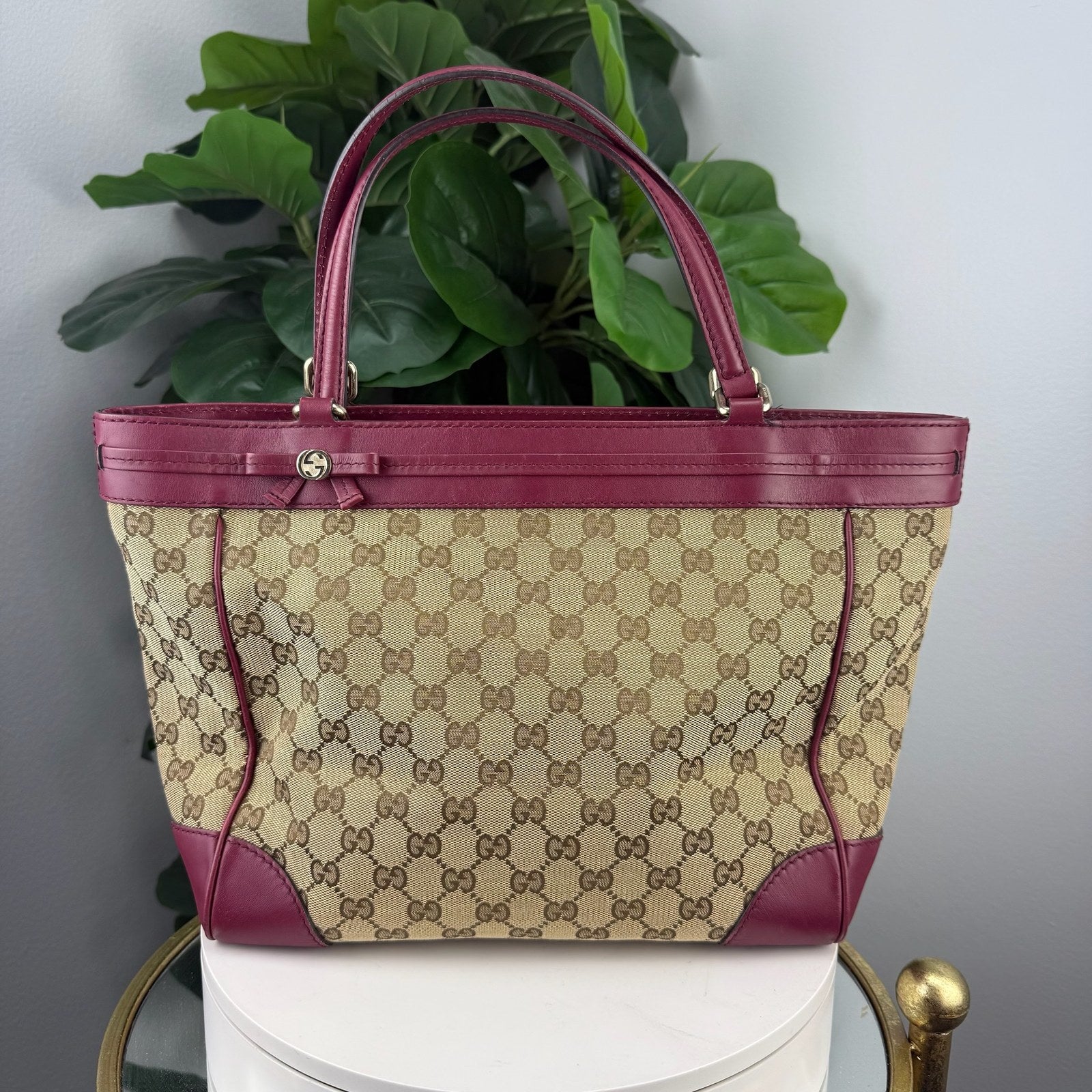Gucci GG canvas tote maroon trim - front