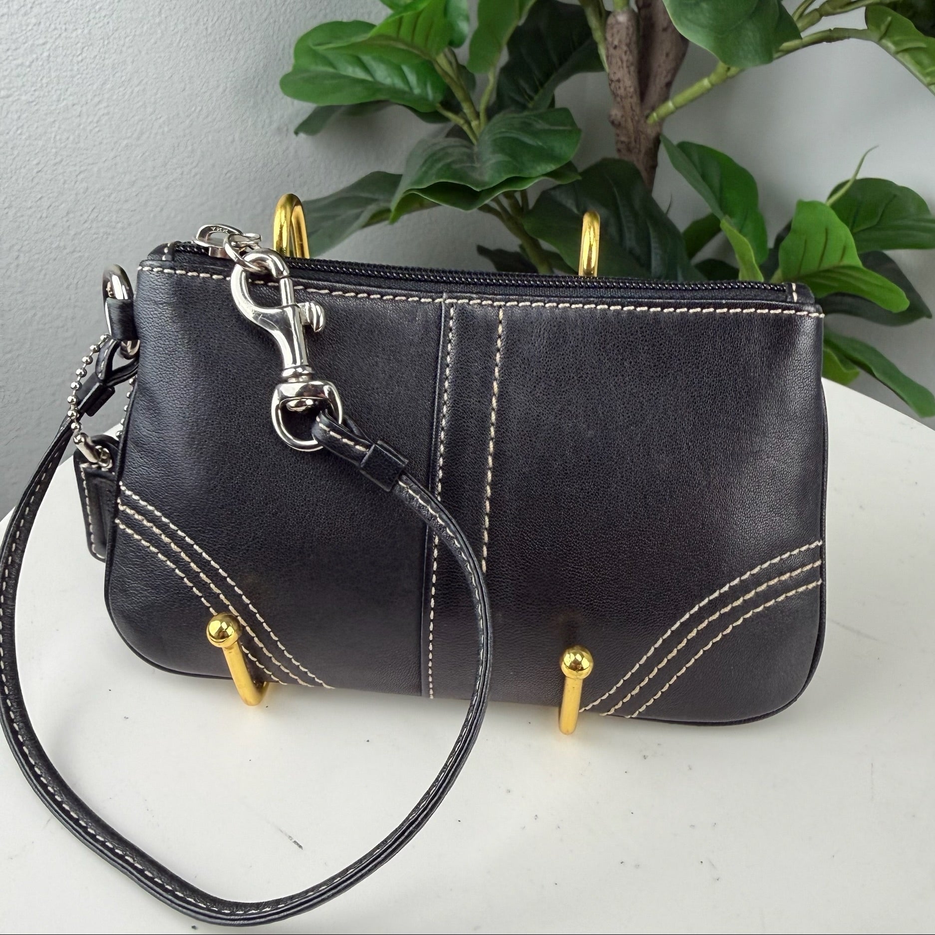 Authentic Coach Black Leather Wristlet