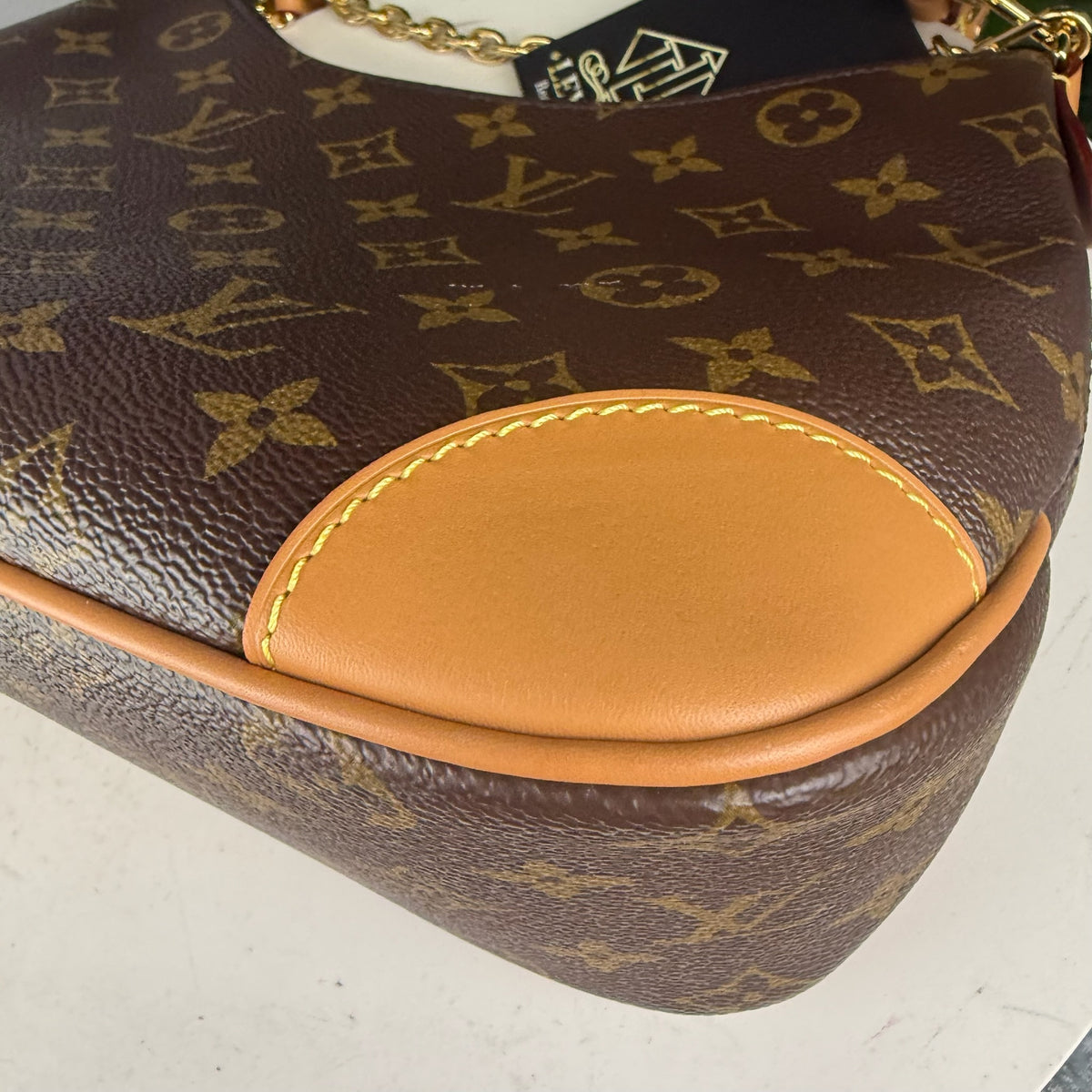 Authentic Louis Vuitton Boulogne Shoulder Bag in Monogram Canvas with Gold Chain Strap