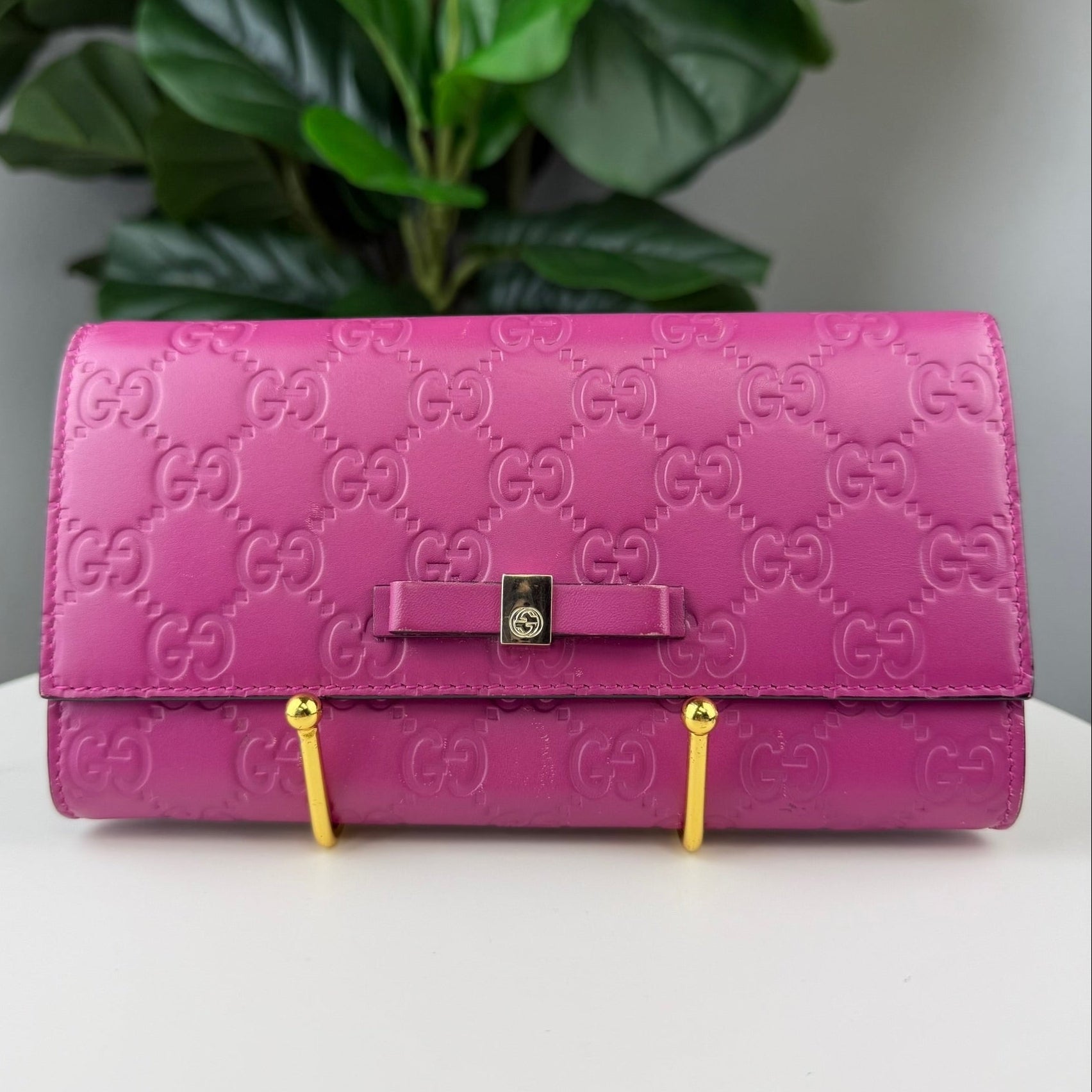 Authentic Gucci Peonia Flower Guccissima Signature Bowy Continental Wallet