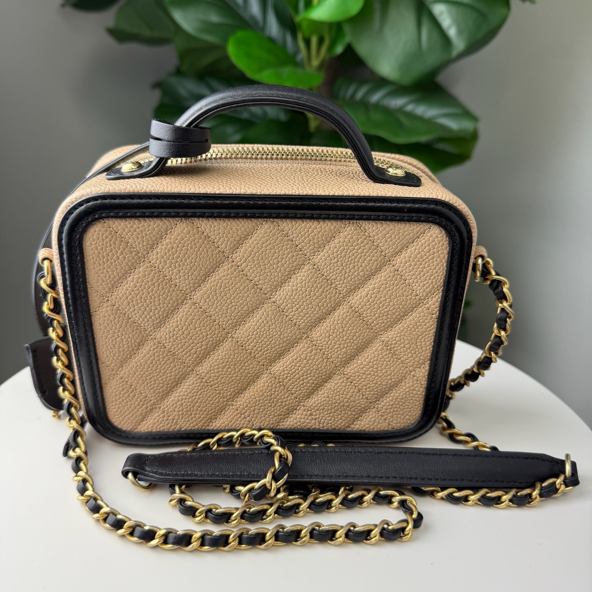 Authentic Chanel Filigree Vanity Case Quilted Caviar Leather Crossbody Bag - Certificate of Authenticity Included