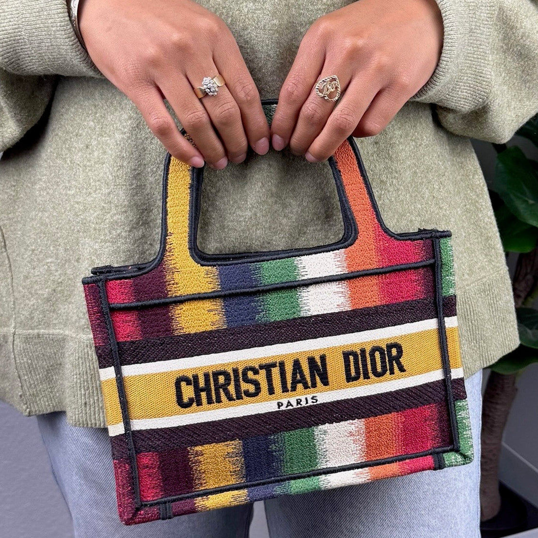 Authentic Christian Dior Mini D-Stripes Book Tote Bag