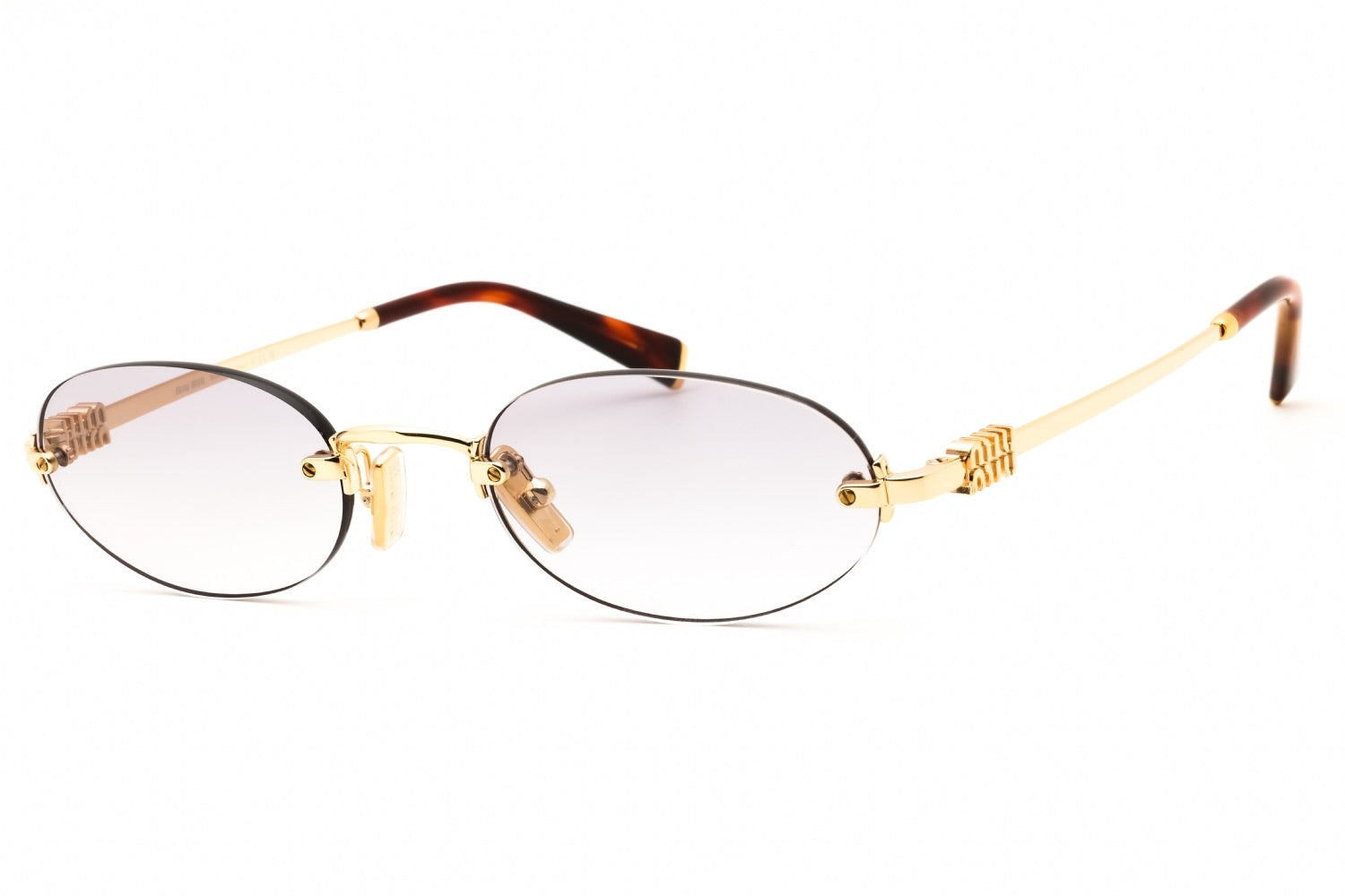 Miu Miu Logo Gold Rimless Oval Sunglasses, Tortoise Tips (Retail $520) - Size 56-17-140