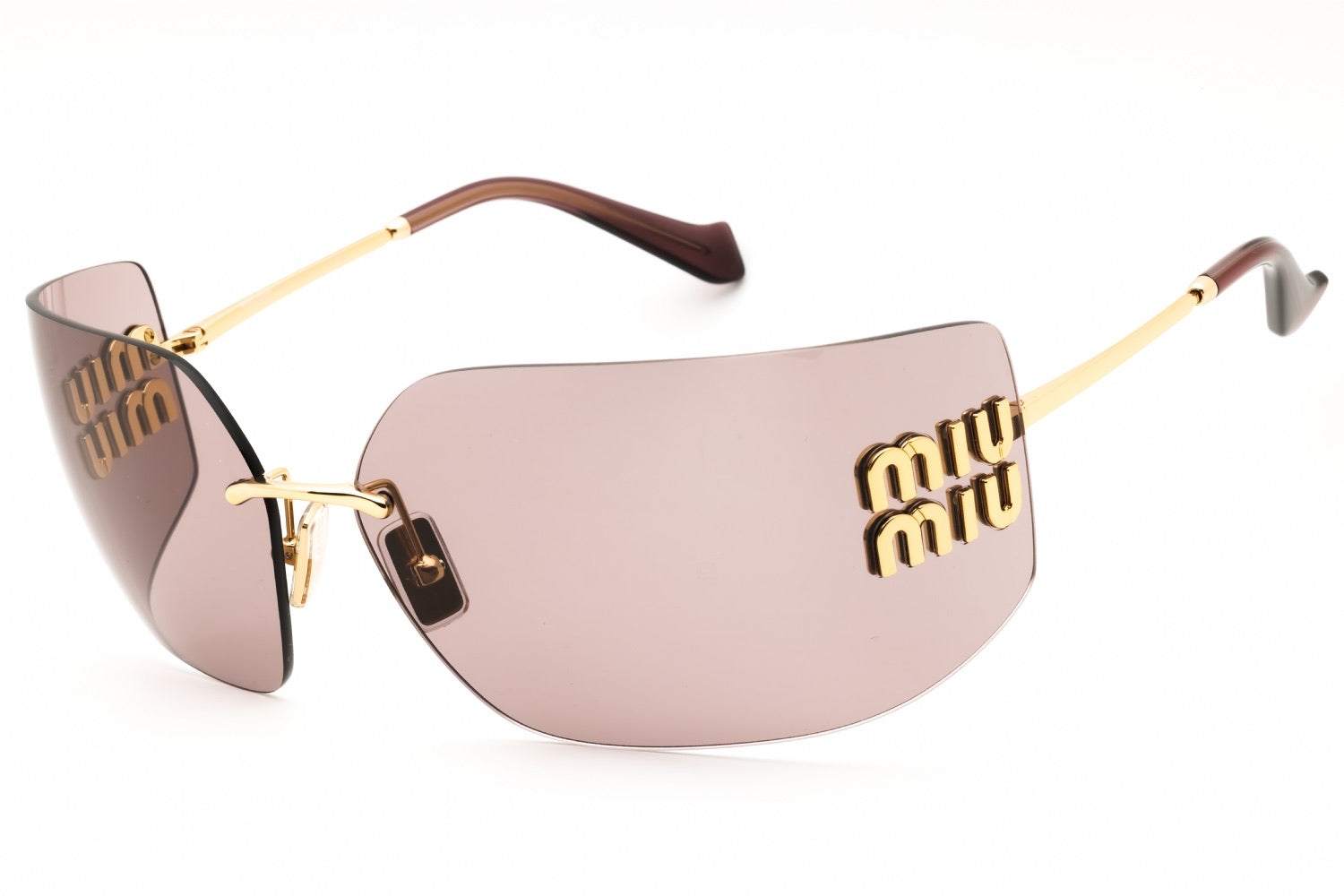 Miu Miu Logo Rimless Shield Sunglasses, Gold/Mauve (Retail $450) - Size 56-17-140