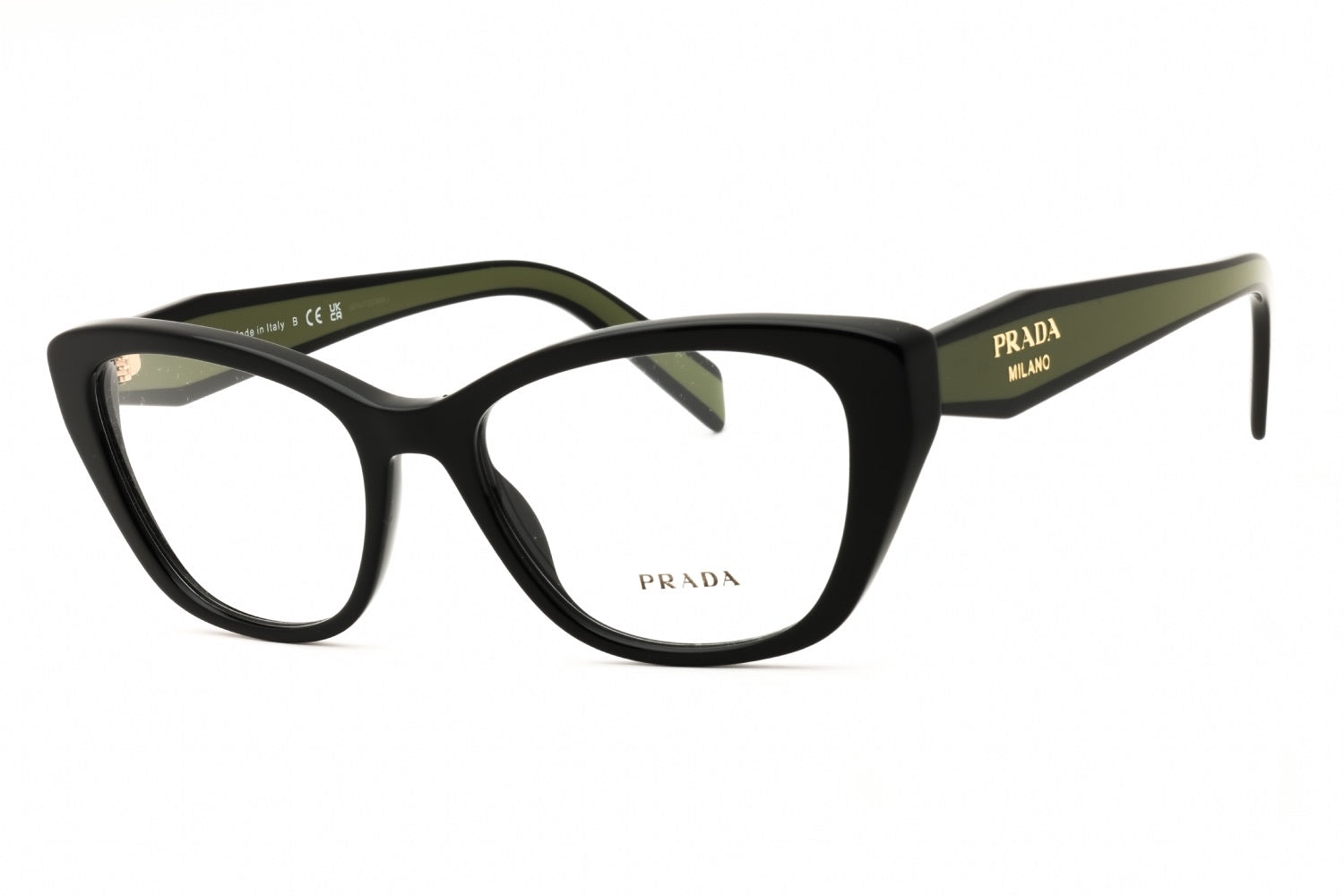 Prada VPR Cat-Eye Optical Frame, Black/Olive Interior