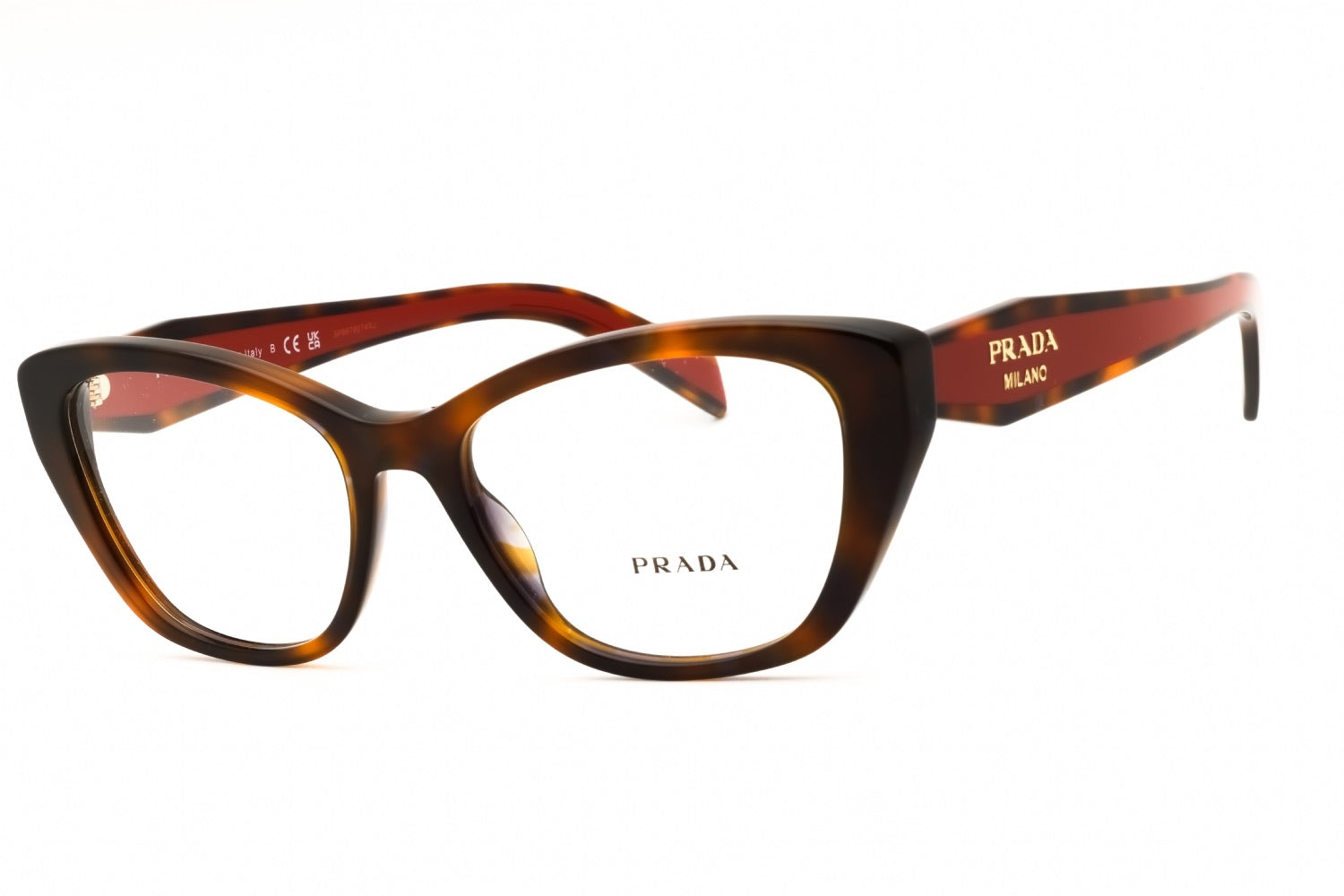 Prada VPR Cat-Eye Optical Frame, Tortoise/Red Interior (Retail ~$310-350) - Size Not Confirmed