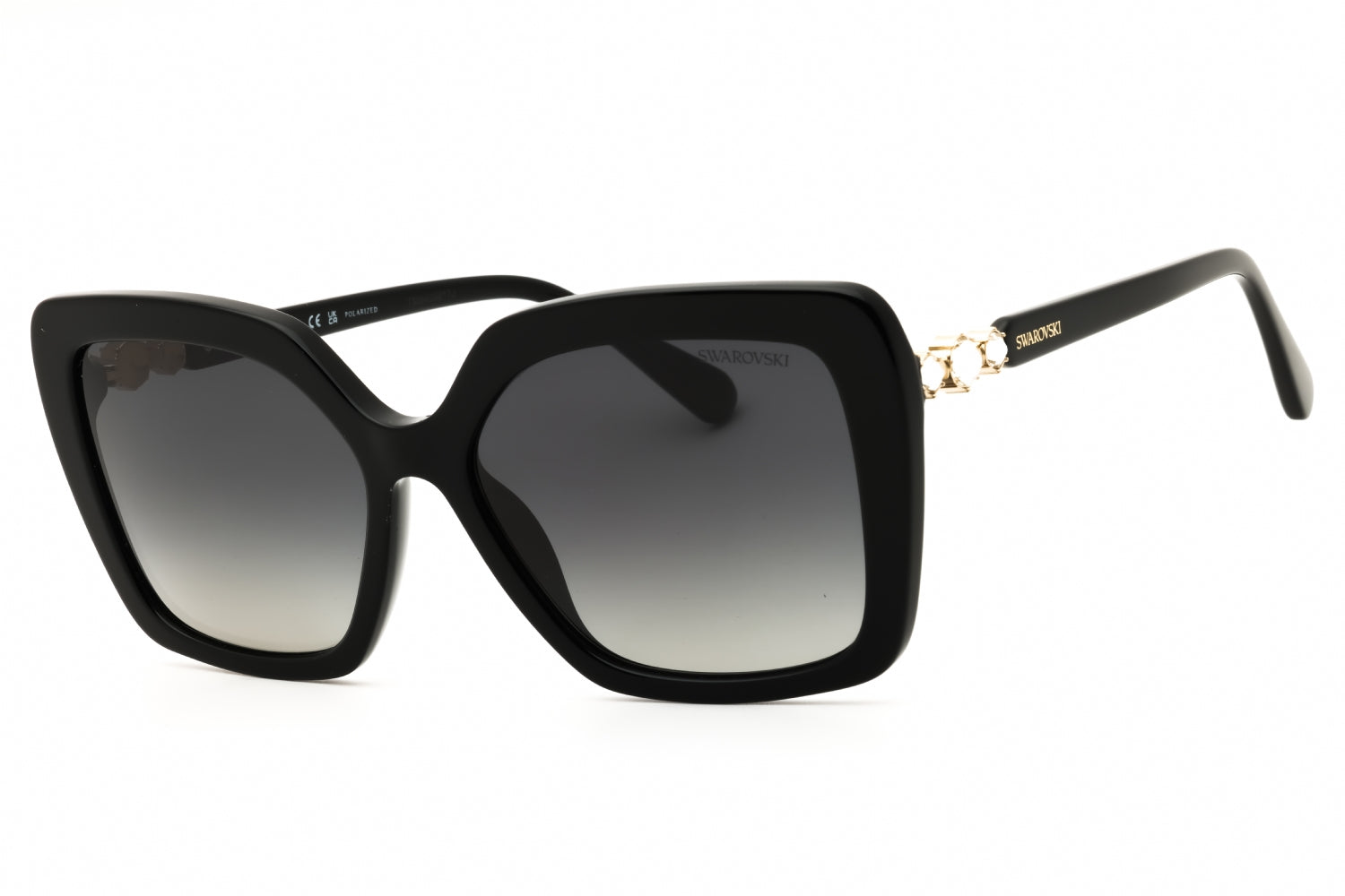 Authentic Swarovski SK6049 Ladies Sunglasses Shiny Black Smoke Polarized 57-16-145