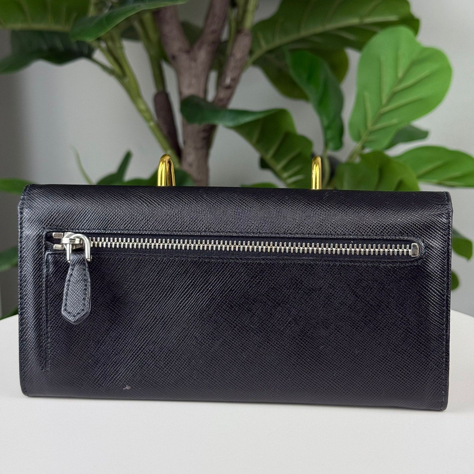 Authentic PRADA Saffiano Leather Flap Style Wallet Black