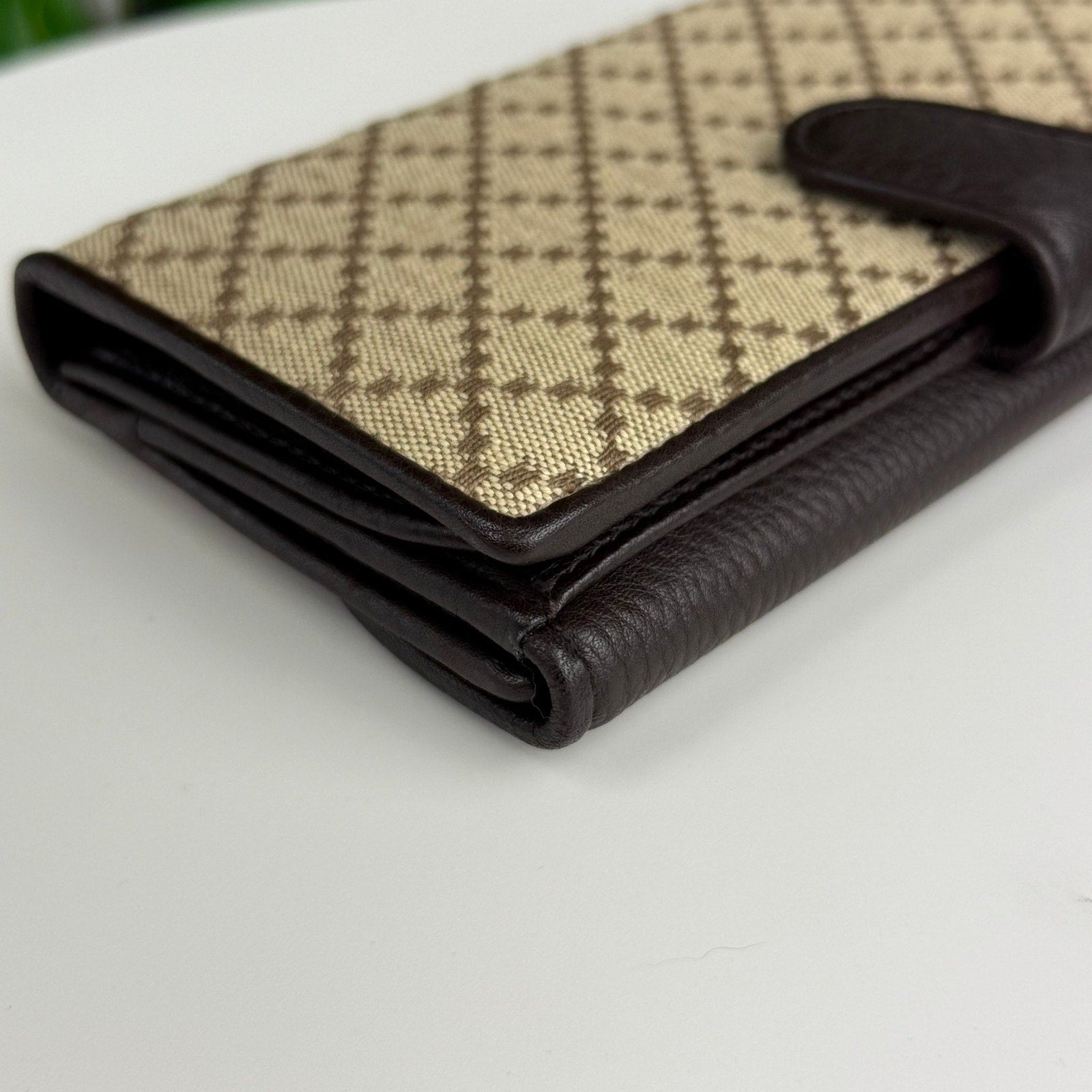 Authentic Gucci Diamante Canvas Leather Flap Wallet