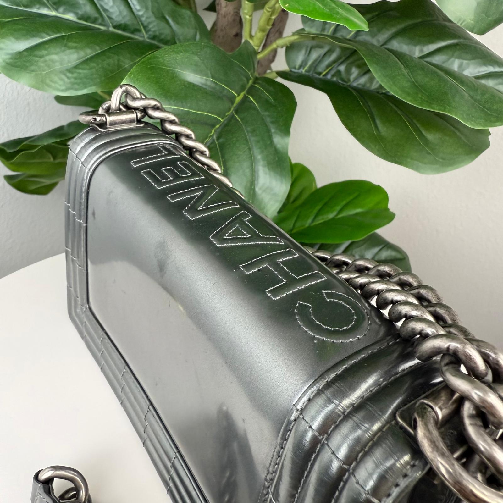 Authentic Chanel Patent Leather Boy Bag